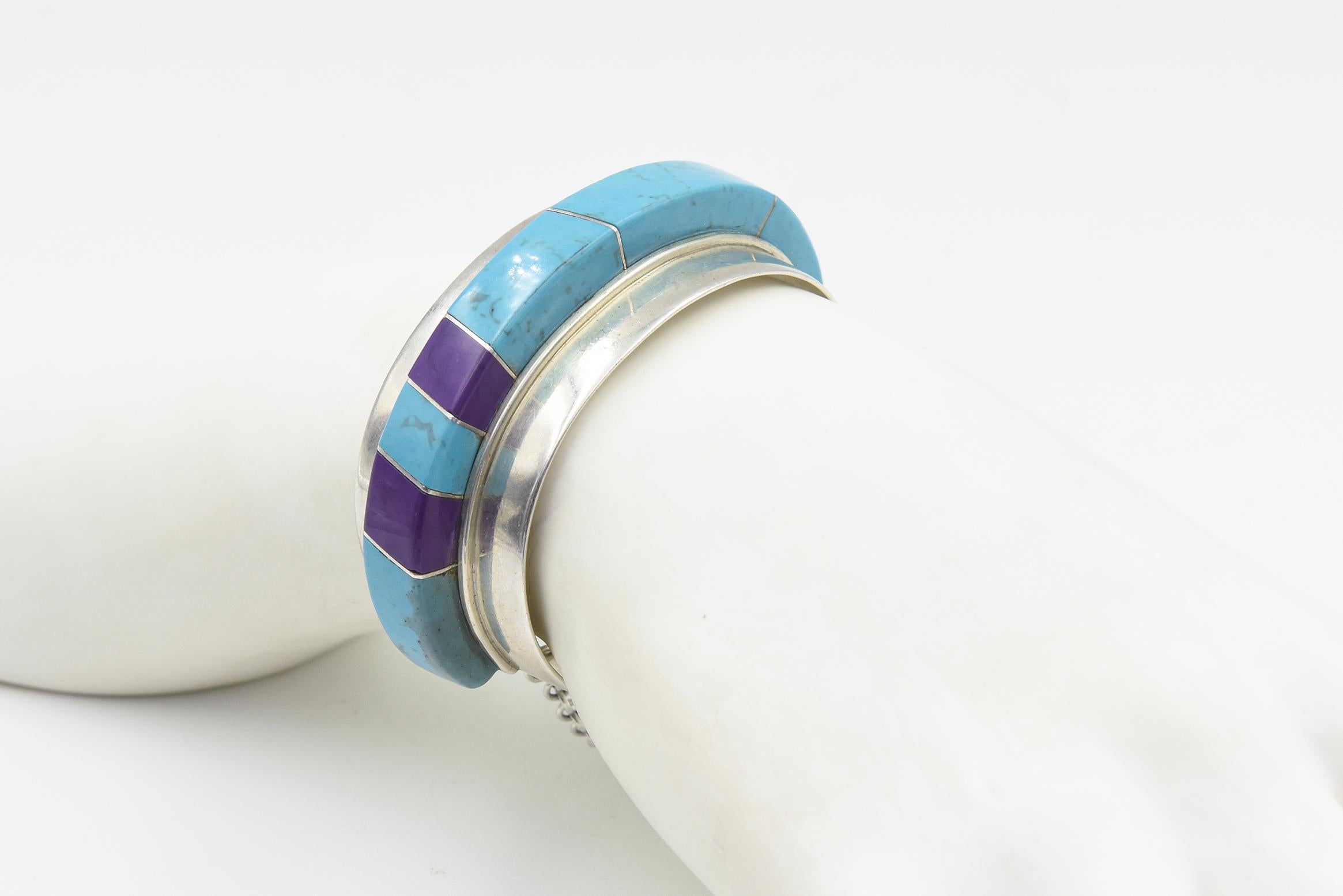 Modernist Jack Woolsey Turquoise & Jasper Sterling Silver Cuff Bracelet For Sale 3