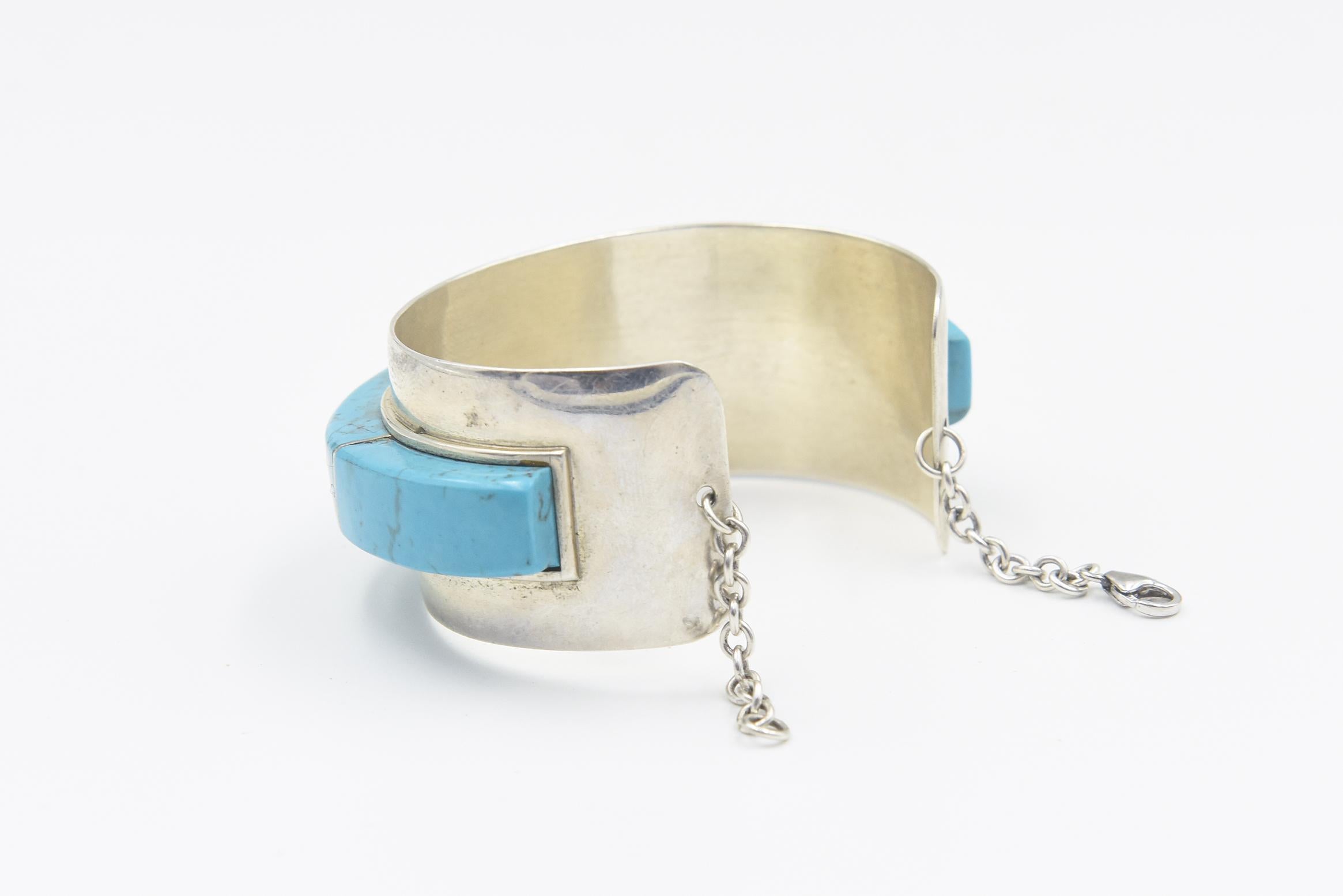 Modernist Jack Woolsey Turquoise & Jasper Sterling Silver Cuff Bracelet In Good Condition For Sale In Miami Beach, FL