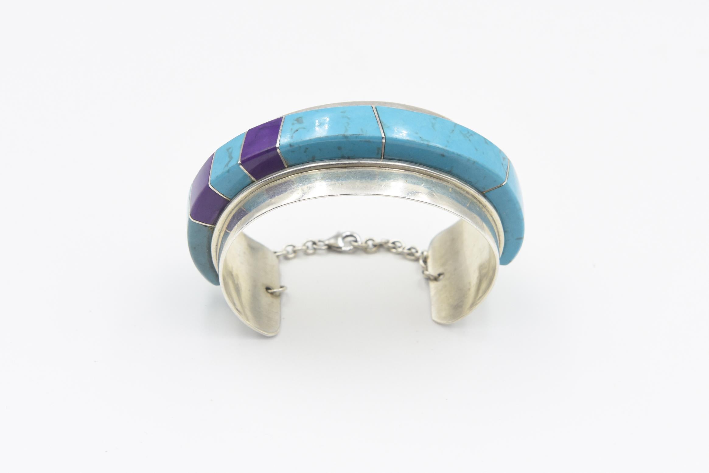 Women's or Men's Modernist Jack Woolsey Turquoise & Jasper Sterling Silver Cuff Bracelet For Sale