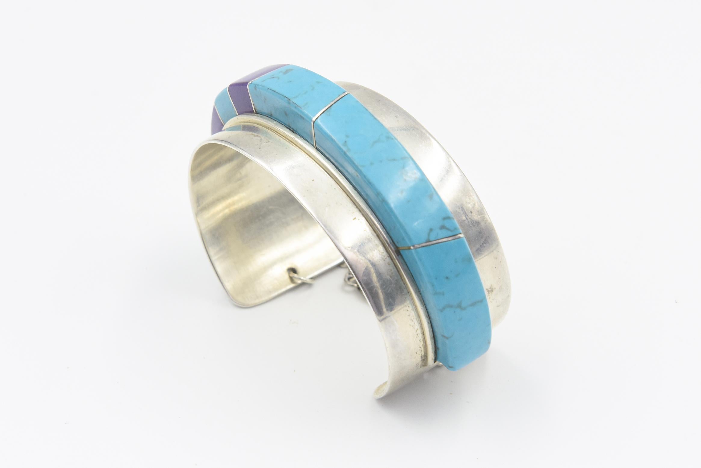 Modernist Jack Woolsey Turquoise & Jasper Sterling Silver Cuff Bracelet For Sale 1