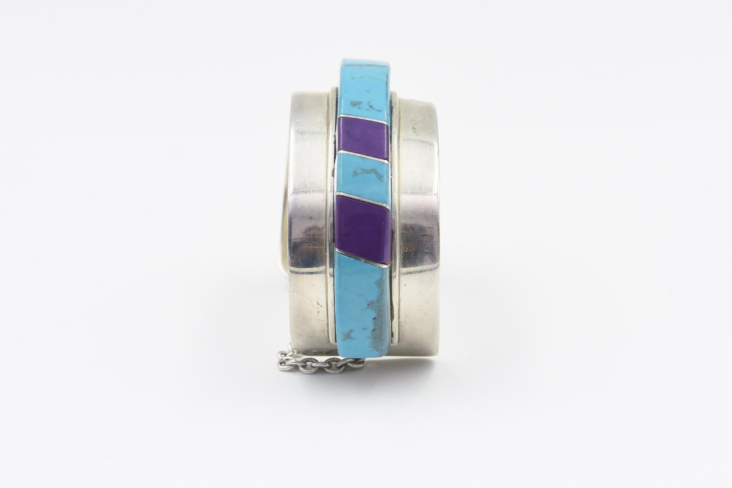 Modernist Jack Woolsey Turquoise & Jasper Sterling Silver Cuff Bracelet For Sale 2