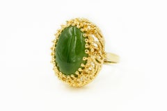 Modernist Jade in Organic Freeform Yellow Gold Dome Ring