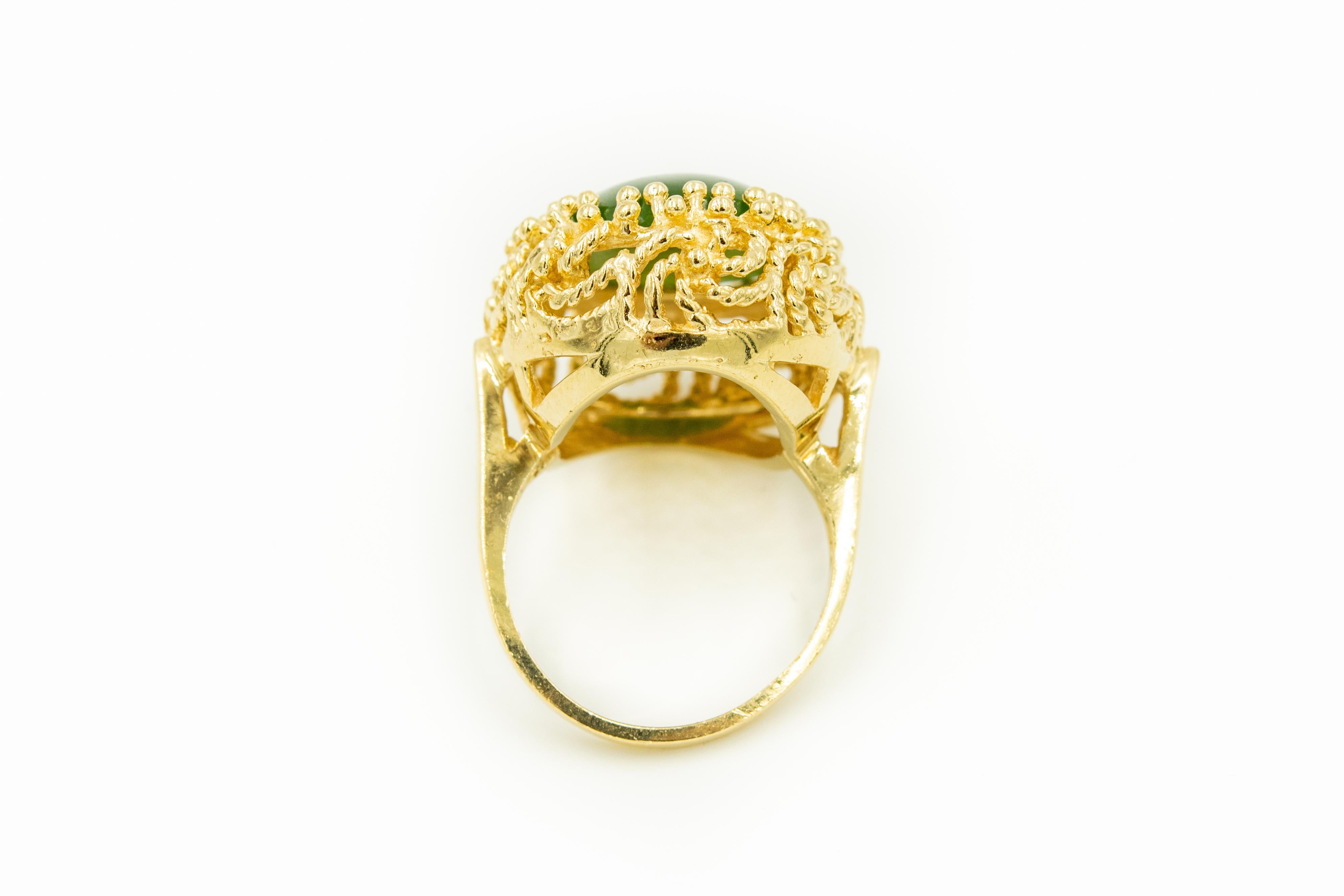 Women's or Men's Modernist Jade in Organic Freeform Yellow Gold Dome Ring