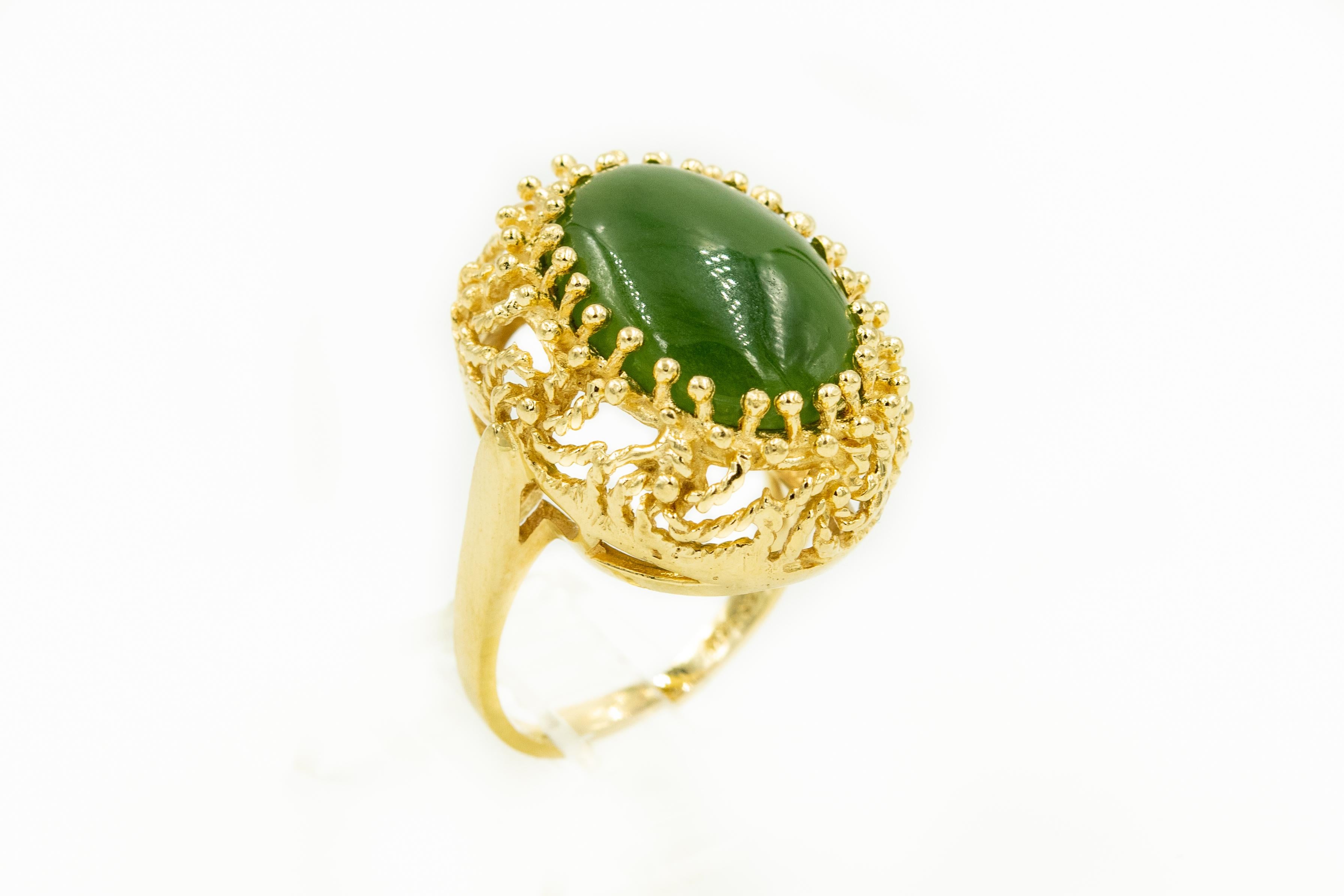Modernist Jade in Organic Freeform Yellow Gold Dome Ring 1