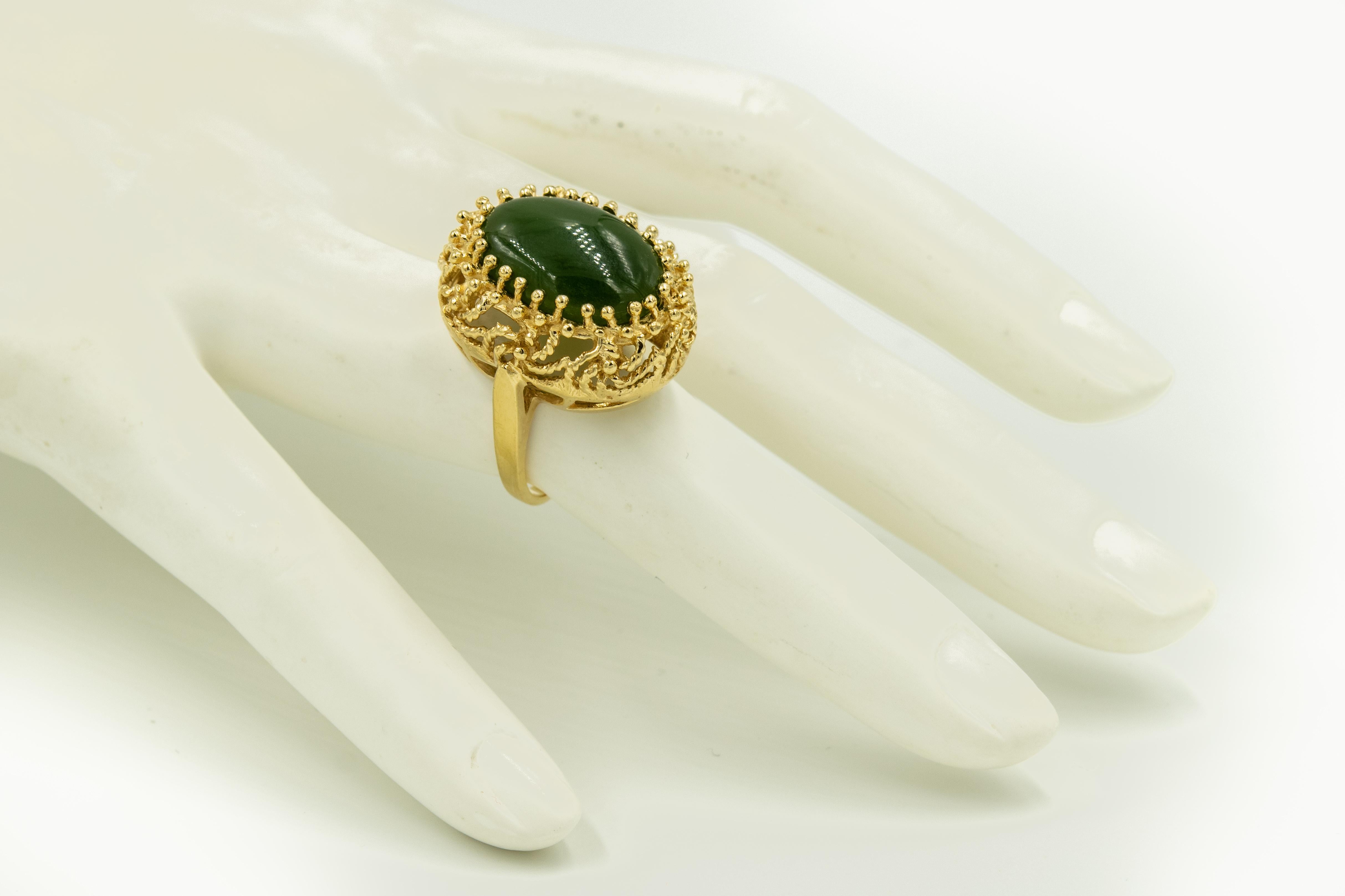 Modernist Jade in Organic Freeform Yellow Gold Dome Ring 2