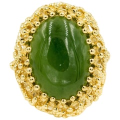 Used Modernist Jade in Organic Freeform Yellow Gold Dome Ring