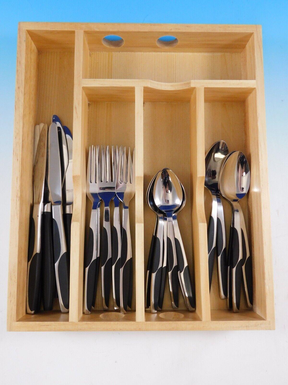 Modernist Japan Stainless Steel with black Nylon Flatware set 23 pcs Modern In Excellent Condition For Sale In Big Bend, WI