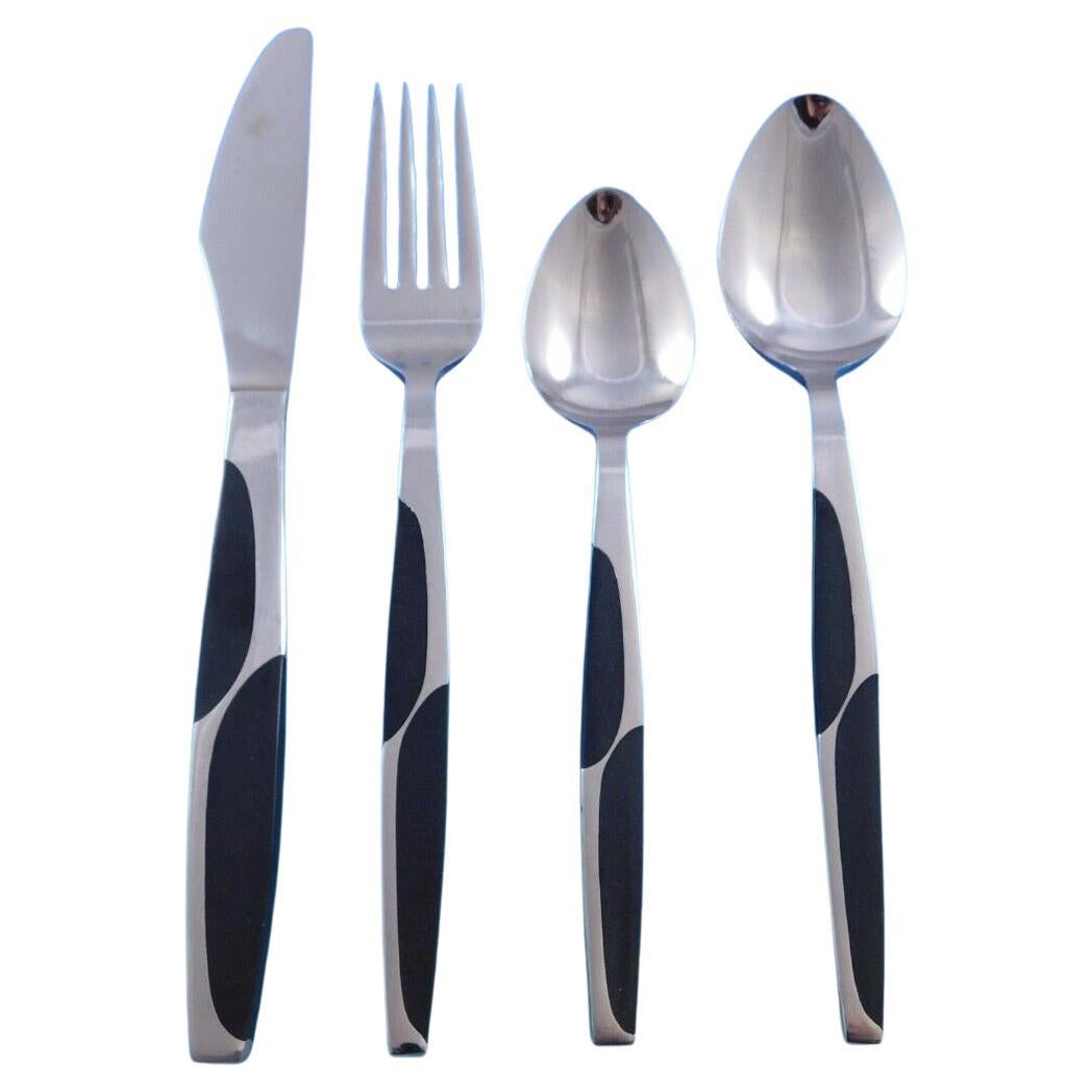 Modernist Japan Stainless Steel with black Nylon Flatware set 23 pcs Modern For Sale