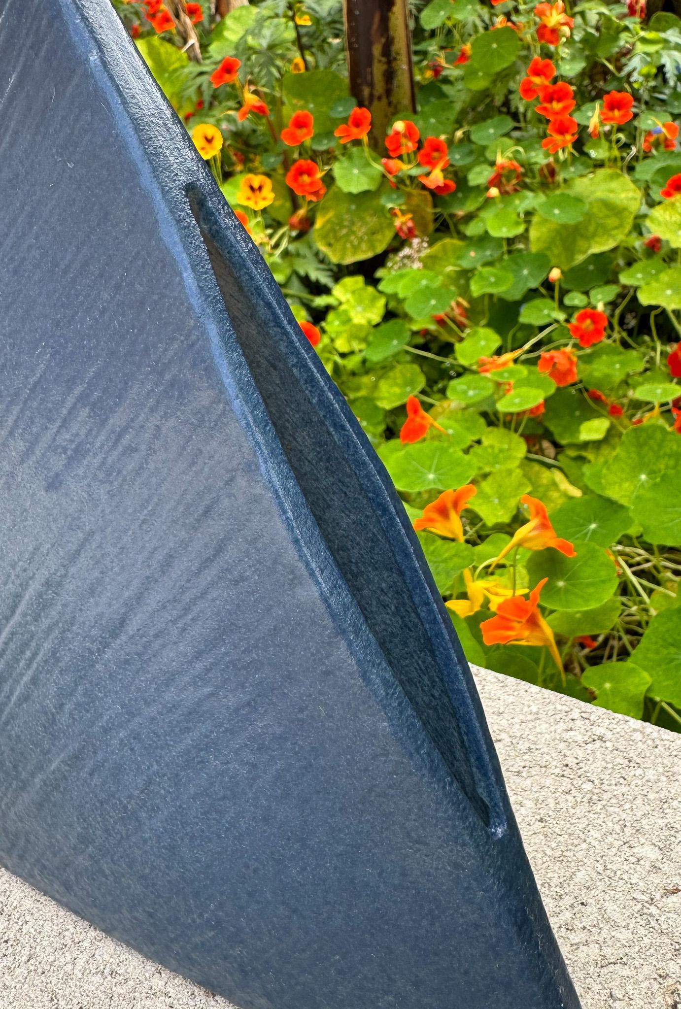 Glazed Modernist Japanese Blue Pyramid Ikebana Vase, Japan, 20th Century