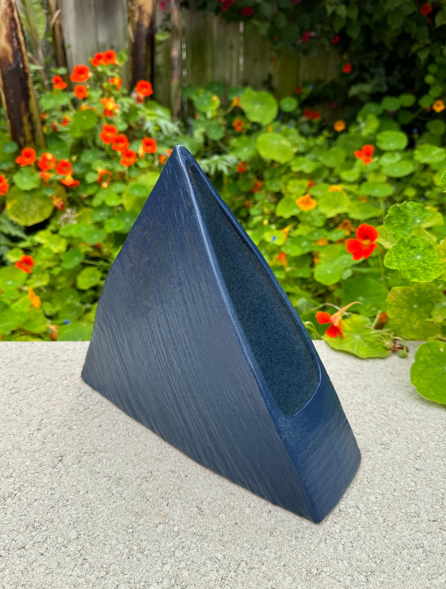 Modernist Japanese Blue Pyramid Ikebana Vase, Japan, 20th Century In Good Condition In San Juan Capistrano, CA