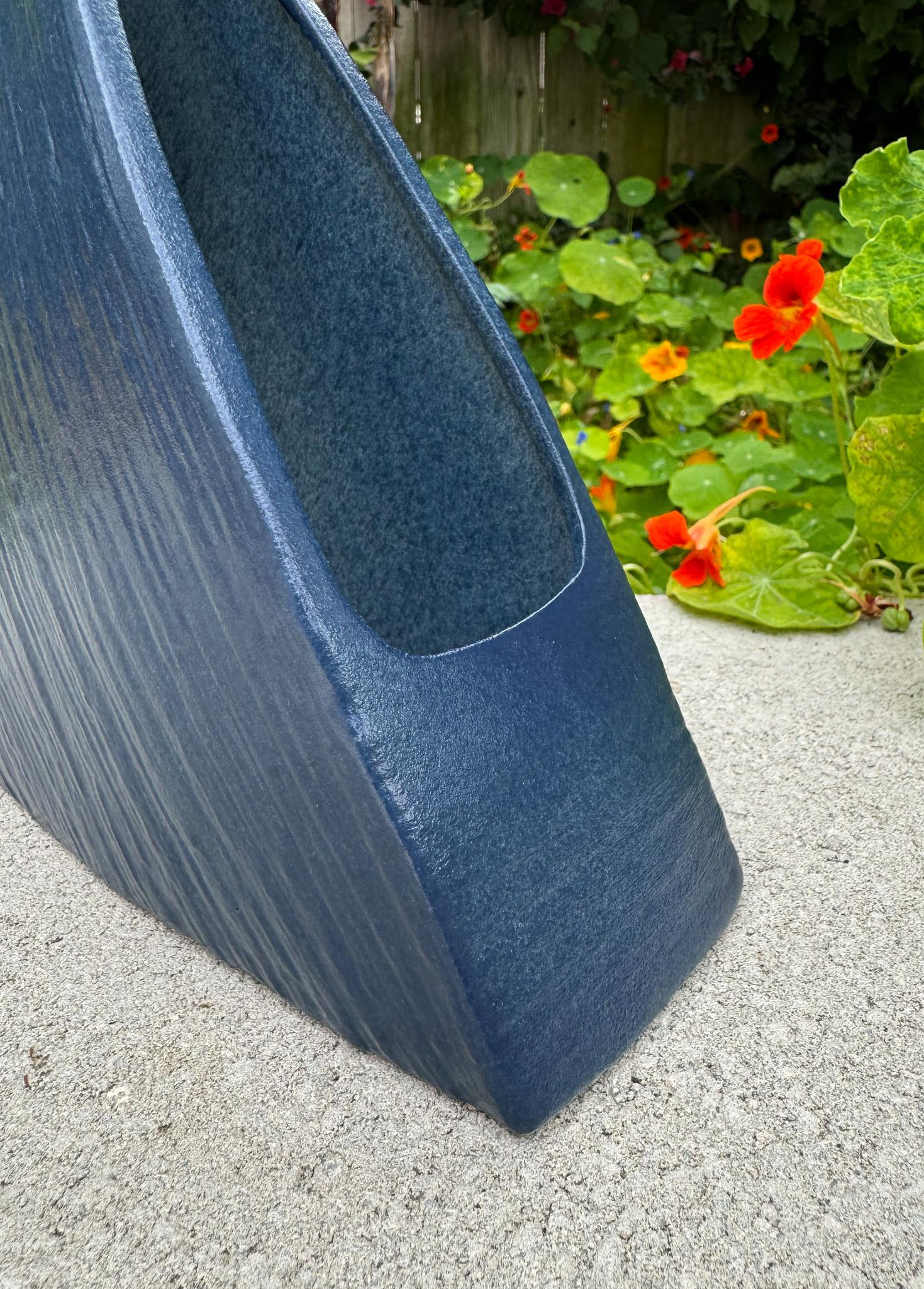 Ceramic Modernist Japanese Blue Pyramid Ikebana Vase, Japan, 20th Century