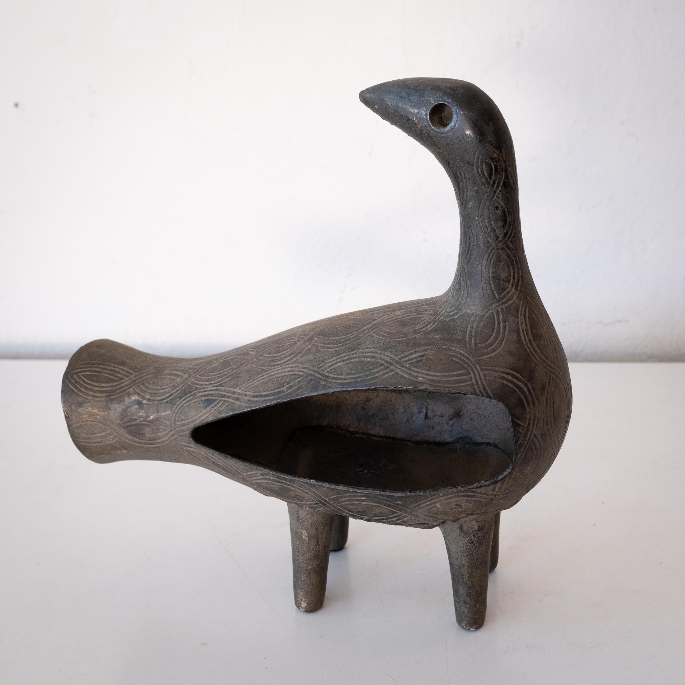 20th Century Modernist Japanese Cast Iron Bird Sculpture 1950s