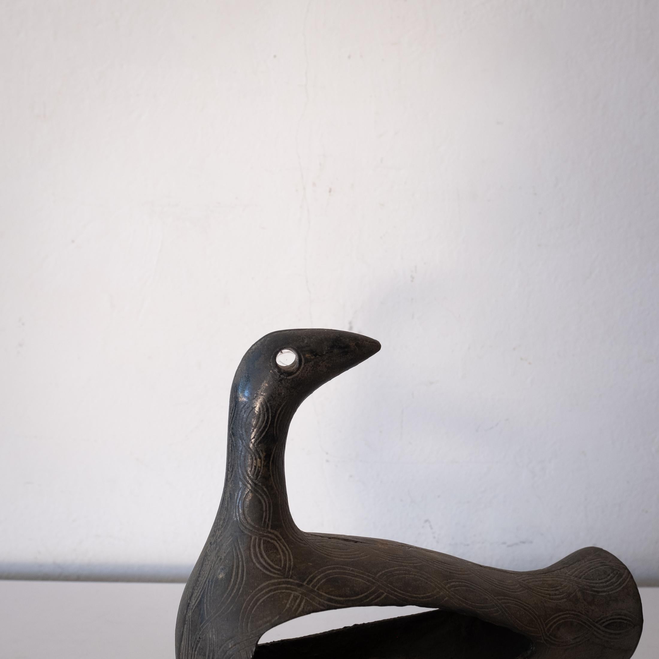 Modernist Japanese Cast Iron Bird Sculpture 1950s 2