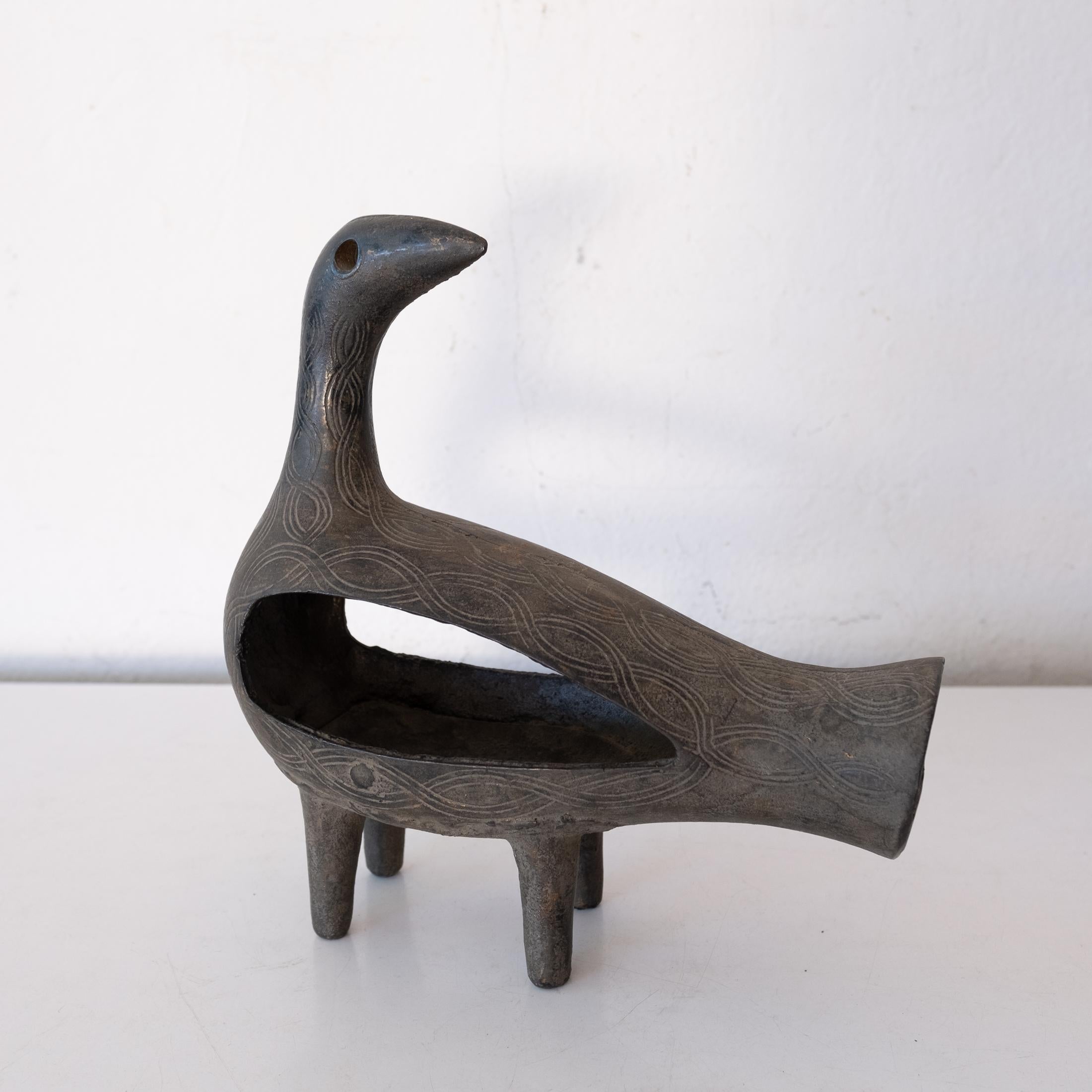 Modernist Japanese Cast Iron Bird Sculpture 1950s 3