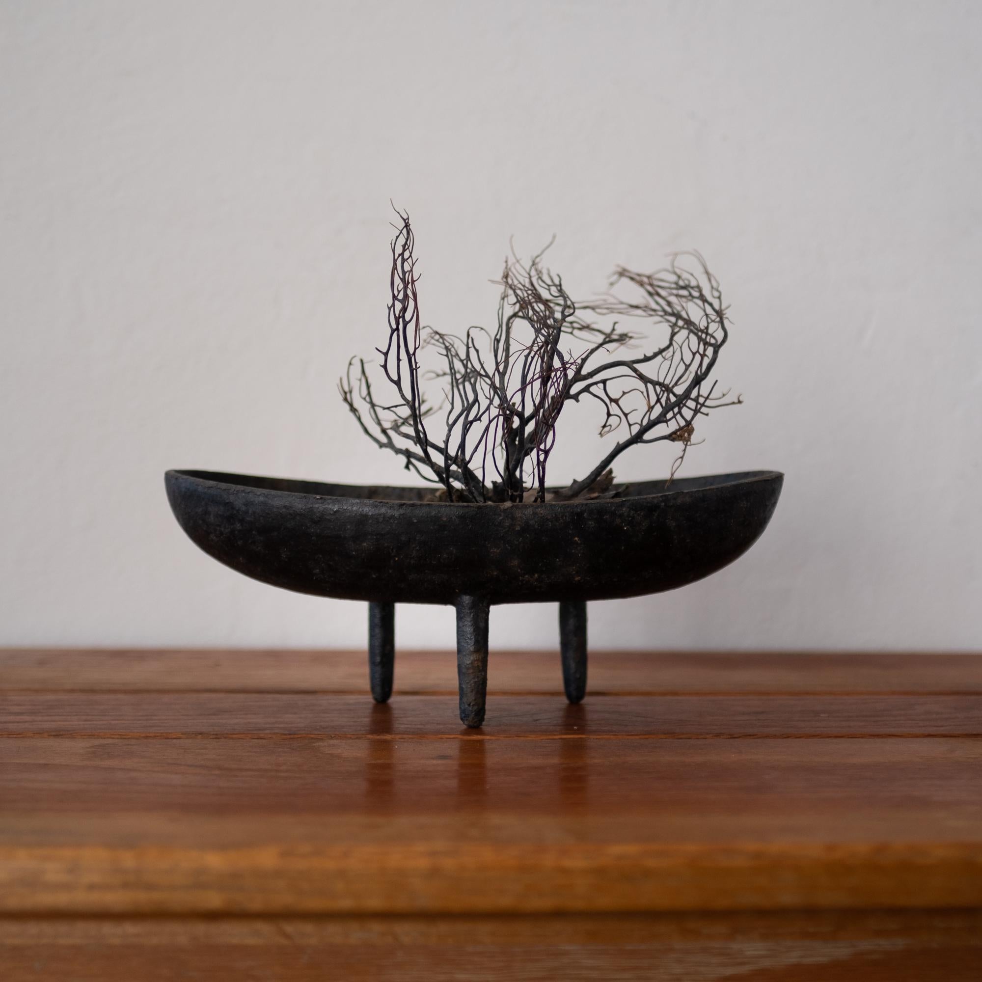 Mid-Century Modernist iron Ikebana tripod planter from Japan. Wonderful patina.