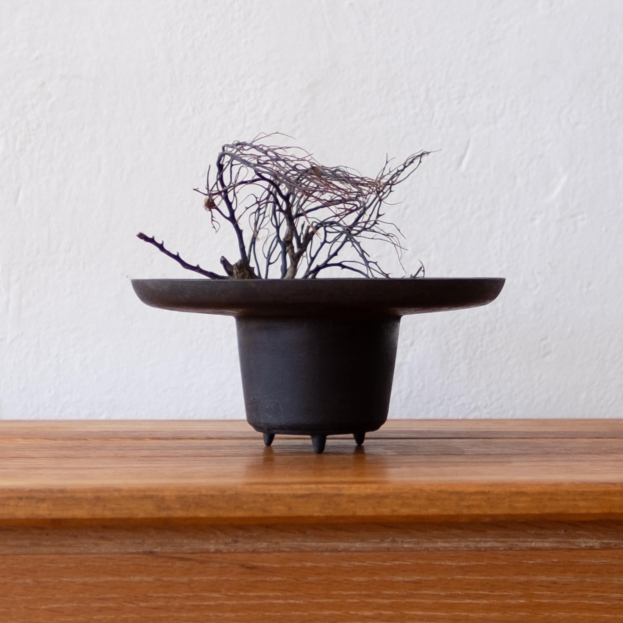 Mid-Century Modernist iron ikebana tripod planter from Japan. Wonderful patina.