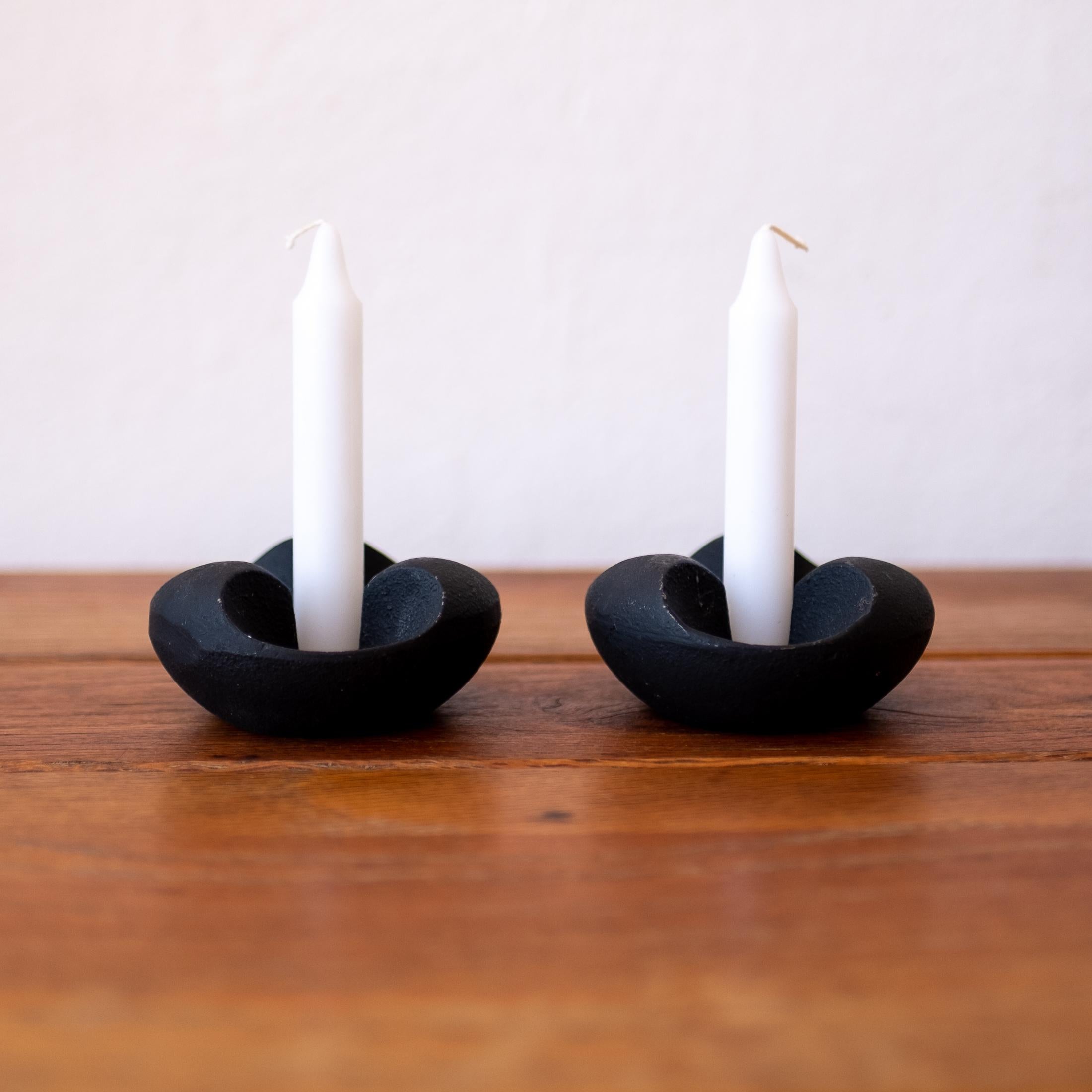 Iron candle holders from Japan. Stamped. 1950s.