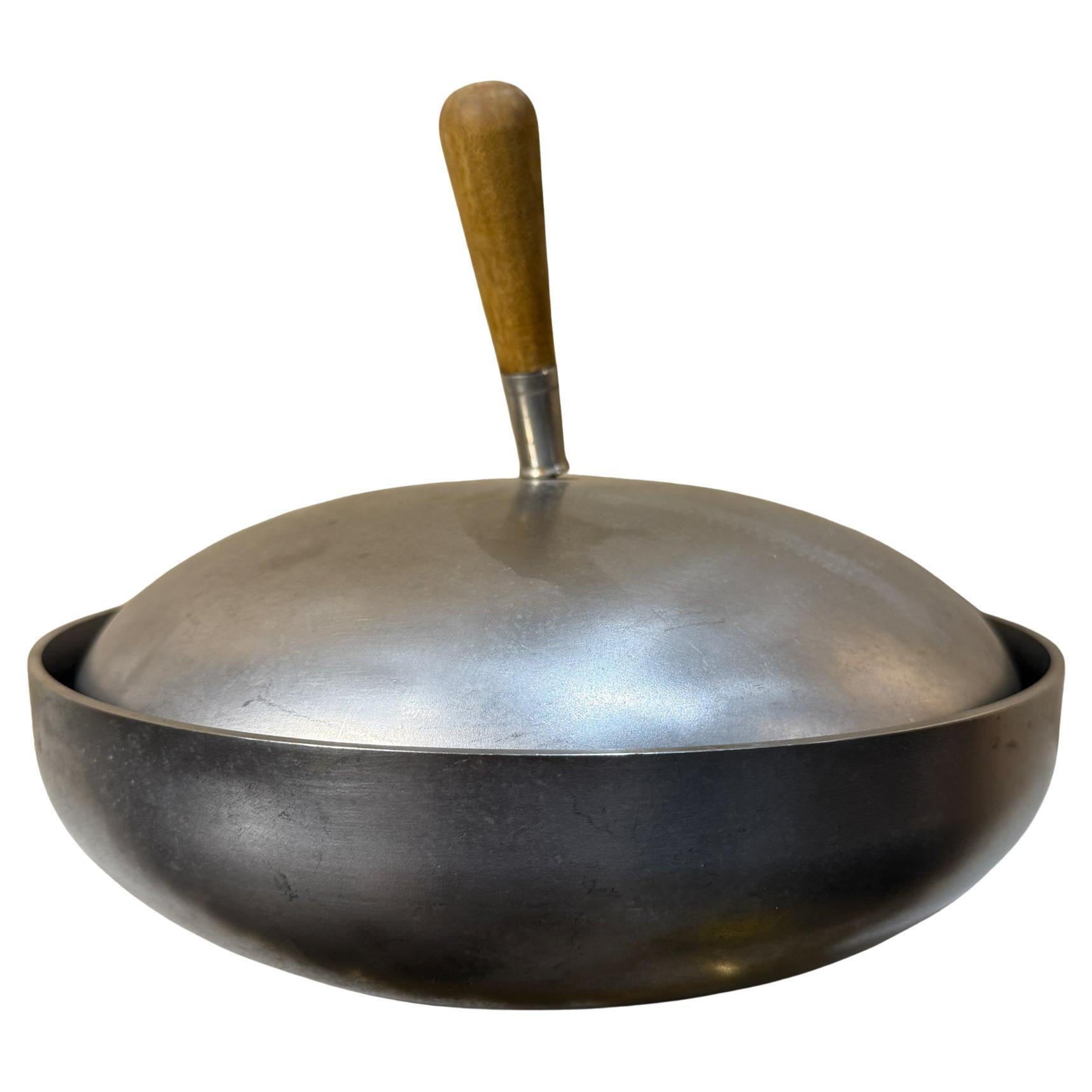 Pentola Modernista Giapponese in Acciaio Inox con Coperchio Vintage