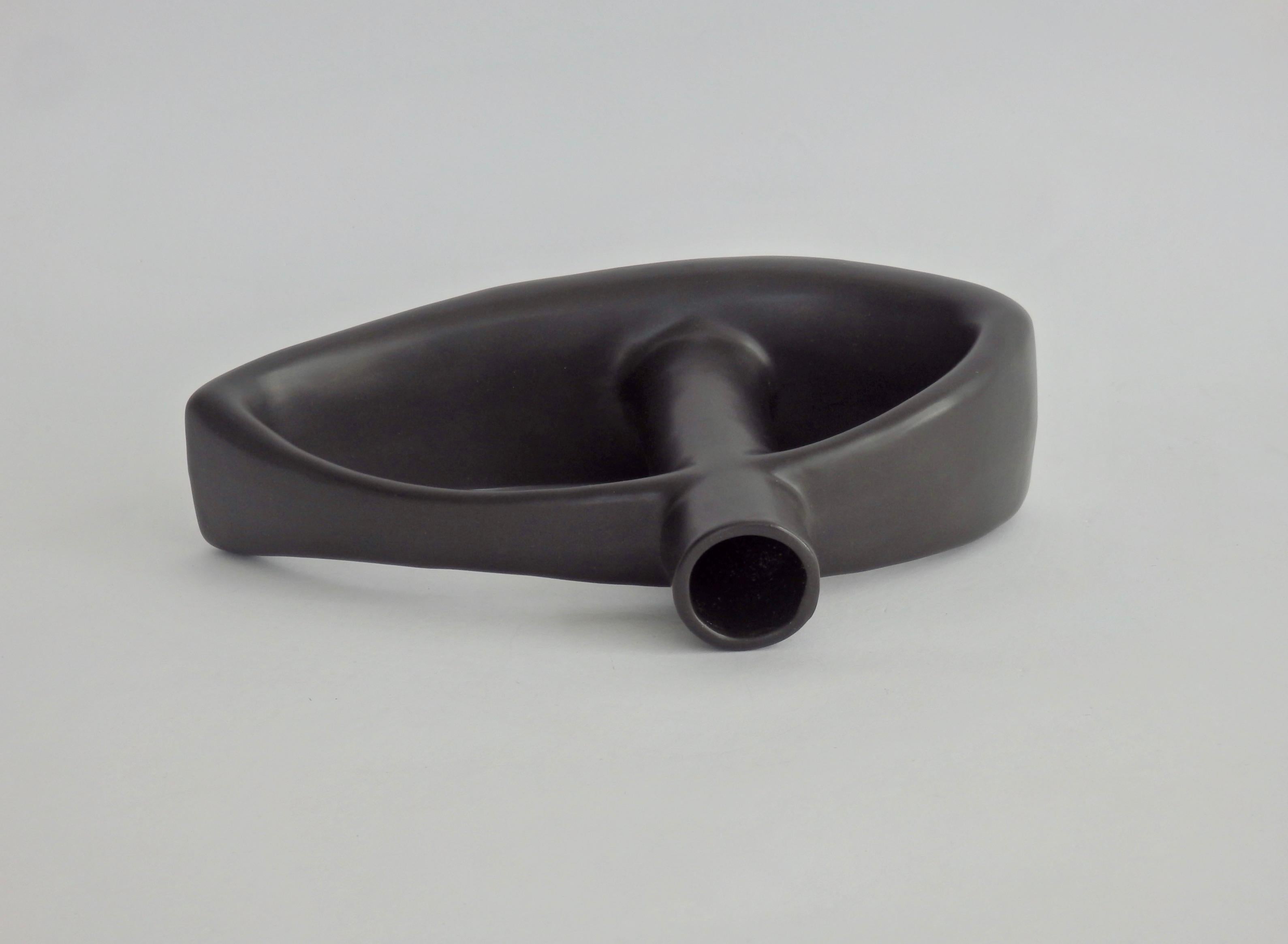Mid-Century Modern Modernist Japanese Toyo Matte Black Ikebana Sculptural Vase