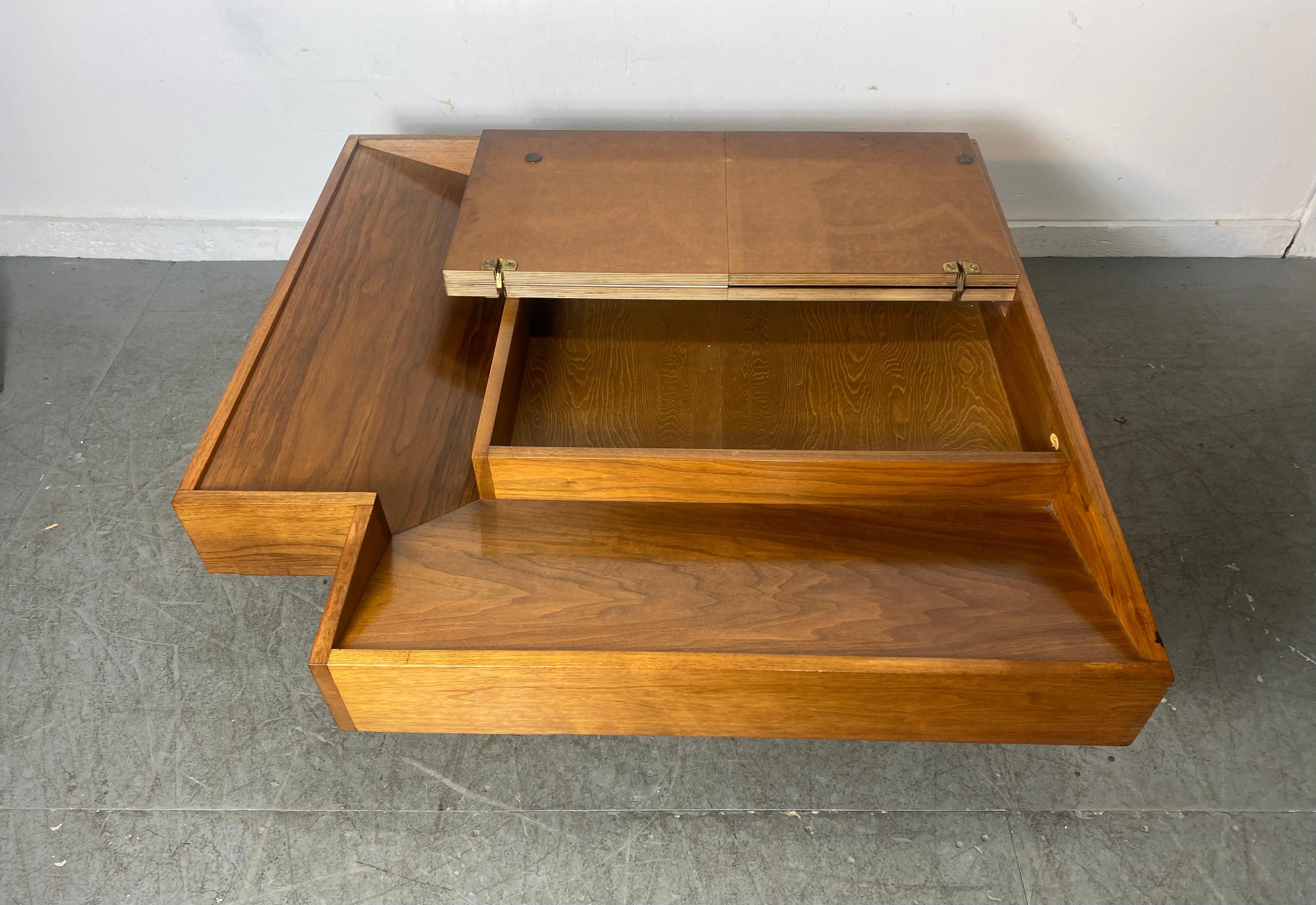 Mid-Century Modern Modernist John Keal for Brown Saltman Checkerboard Coffee Table /Storage For Sale