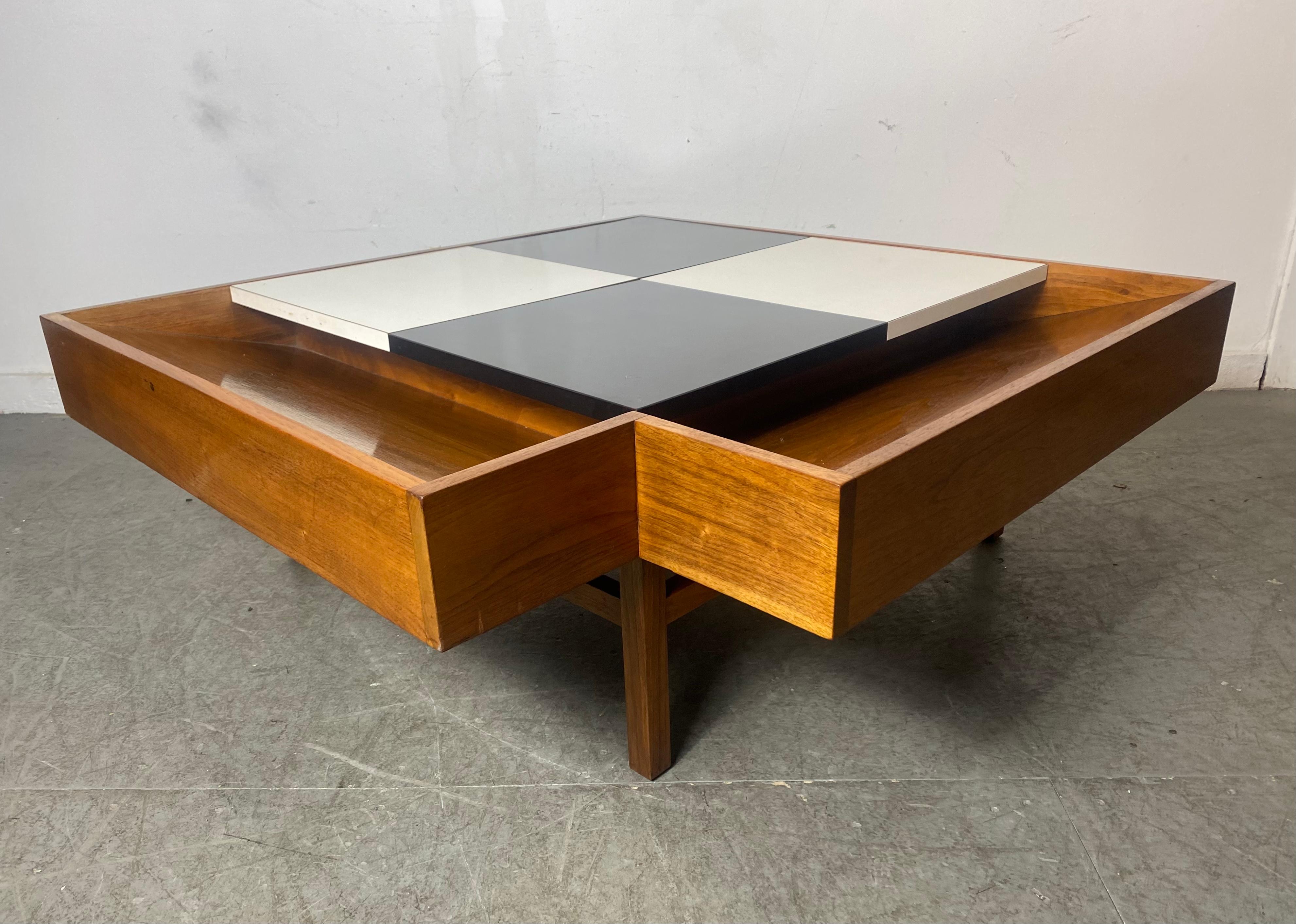 American Modernist John Keal for Brown Saltman Checkerboard Coffee Table /Storage For Sale