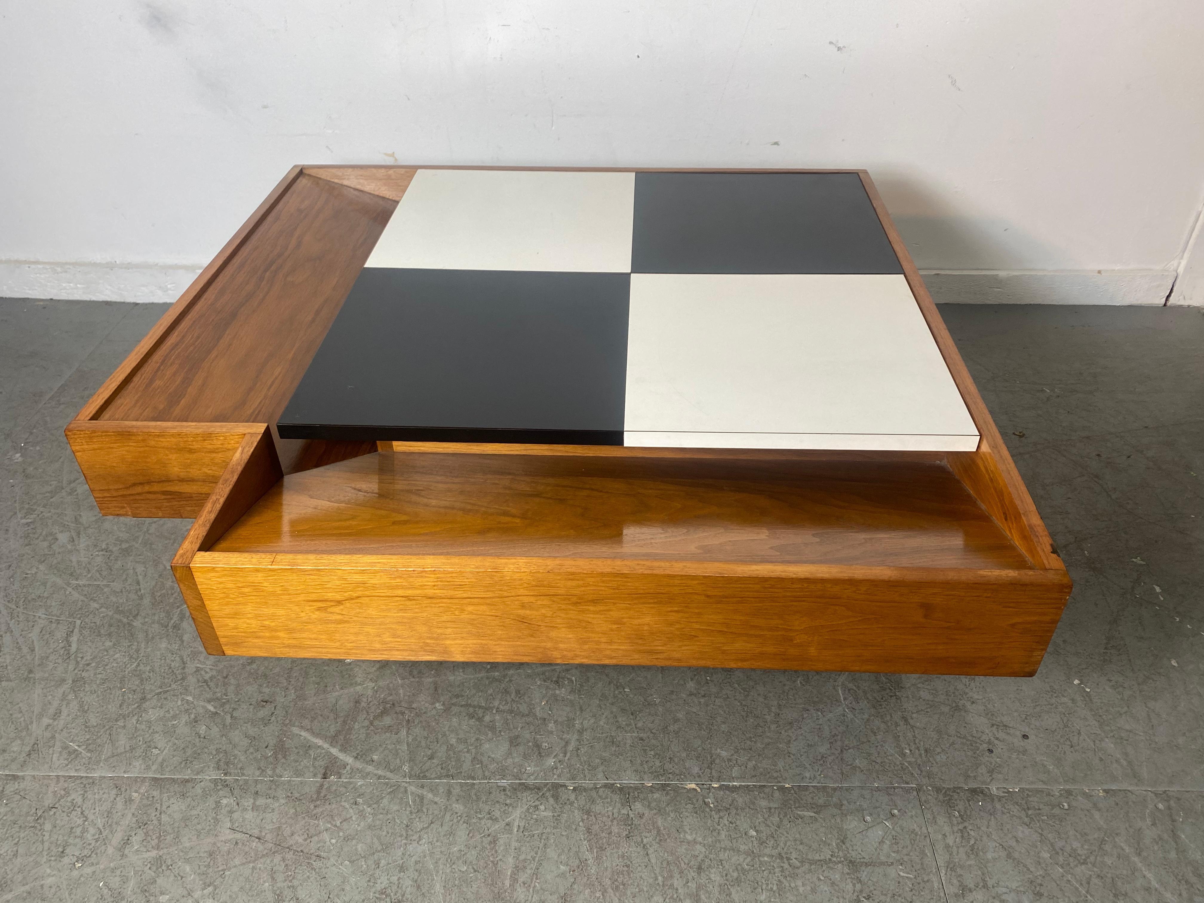 Modernist John Keal for Brown Saltman Checkerboard Coffee Table /Storage In Good Condition For Sale In Buffalo, NY