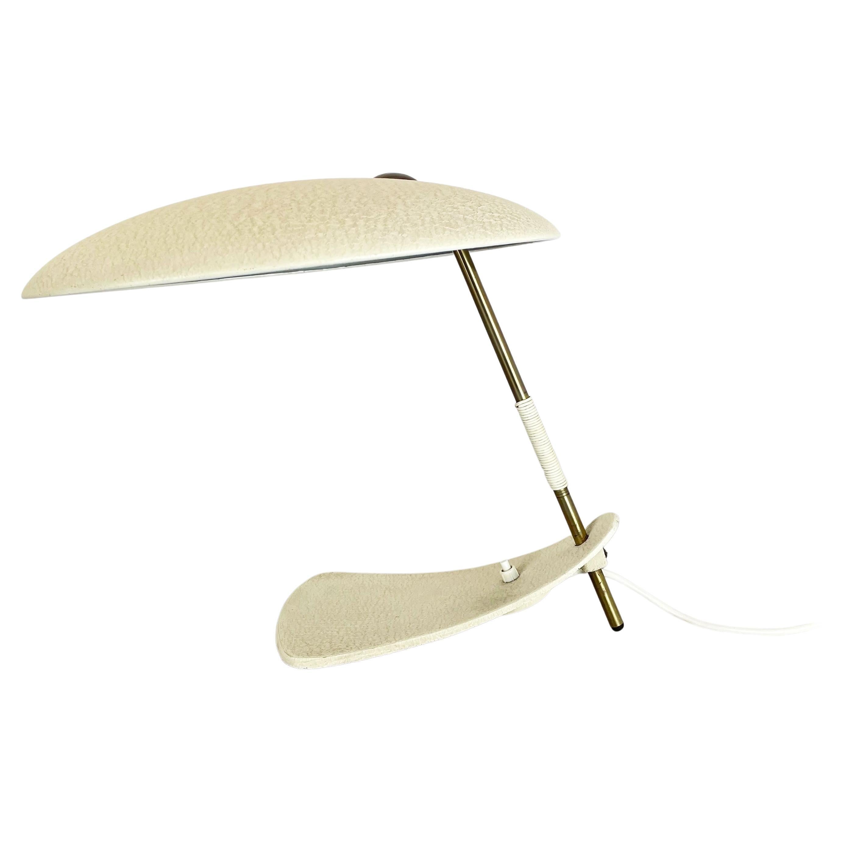 modernist kalmar sytle Bauhaus beige metal + brass Desk Light, Austria, 1950s For Sale