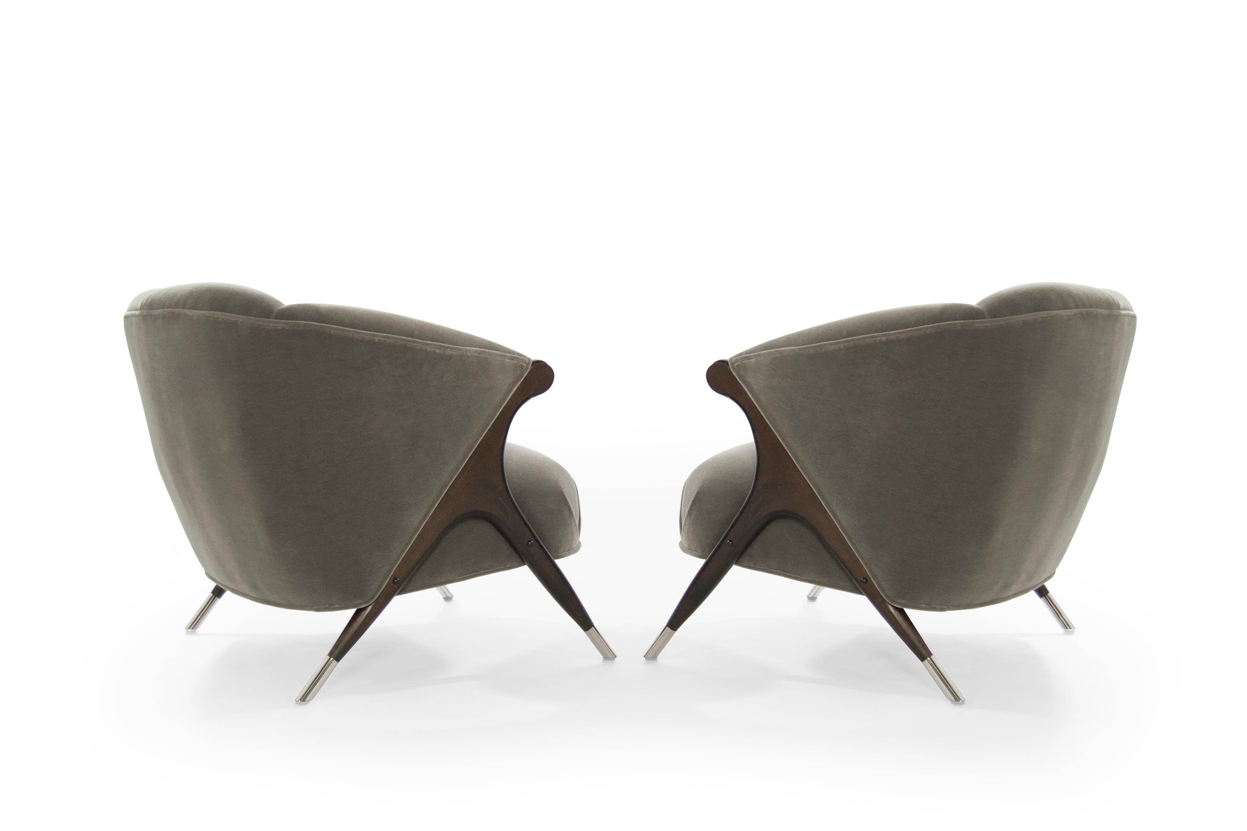 Mid-Century Modern Modernist Karpen Lounge Chairs in Charcoal Mohair, 1950s