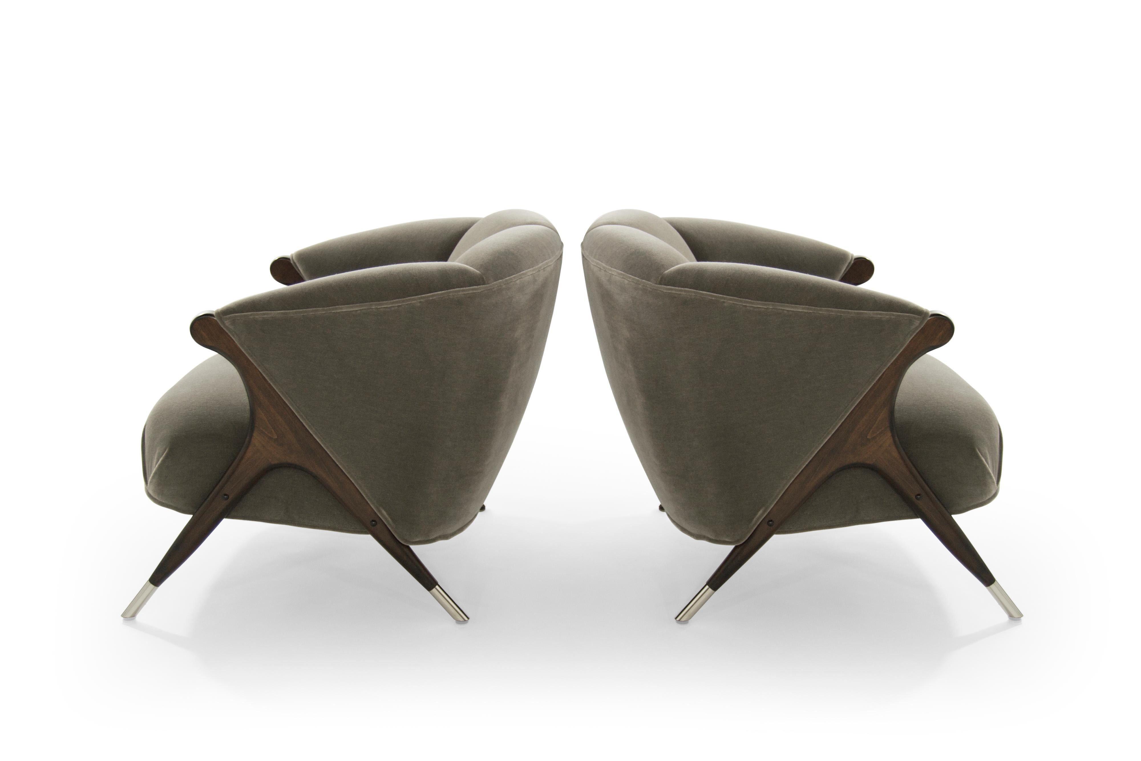 American Modernist Karpen Lounge Chairs in Charcoal Mohair, 1950s