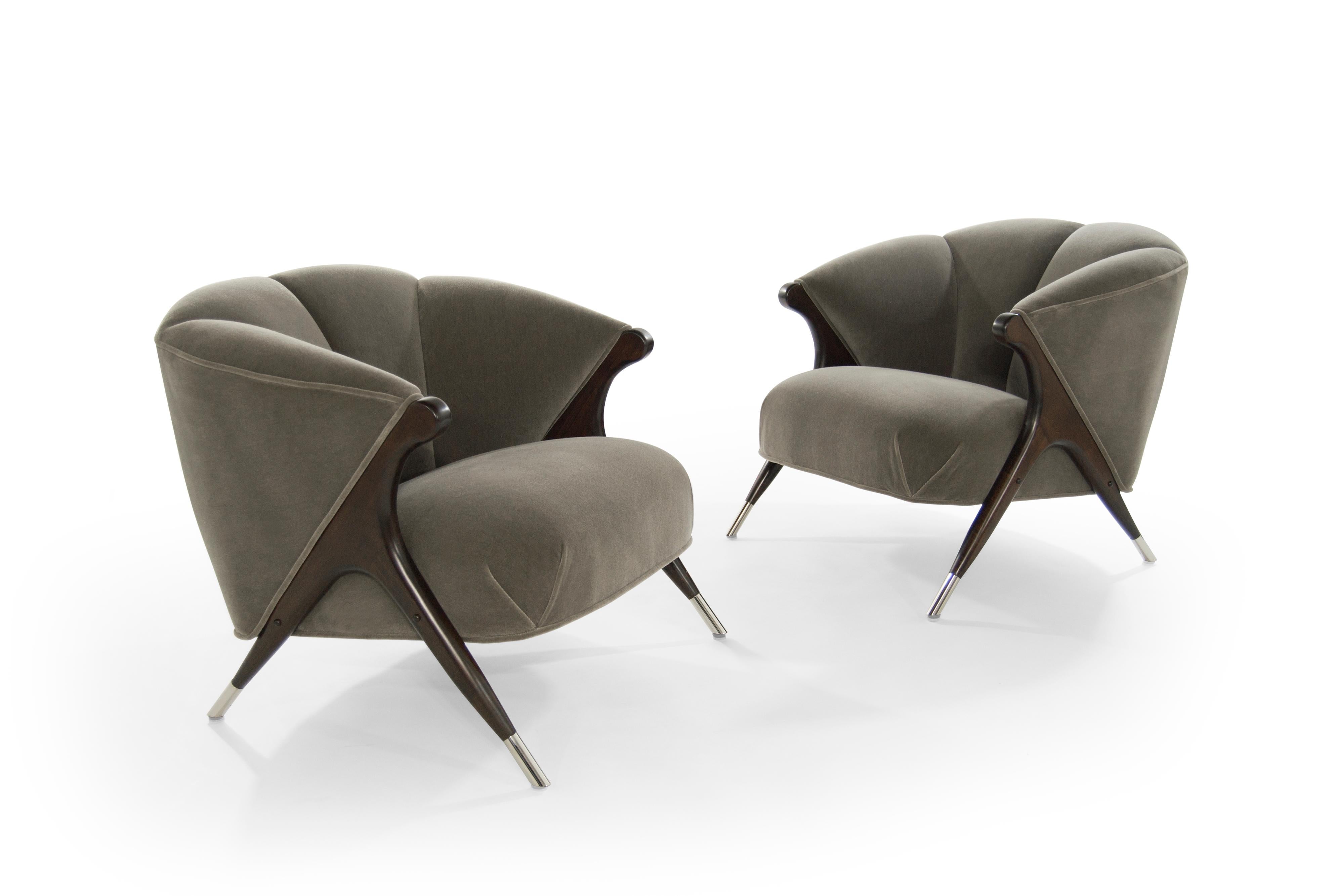 20th Century Modernist Karpen Lounge Chairs in Charcoal Mohair, 1950s