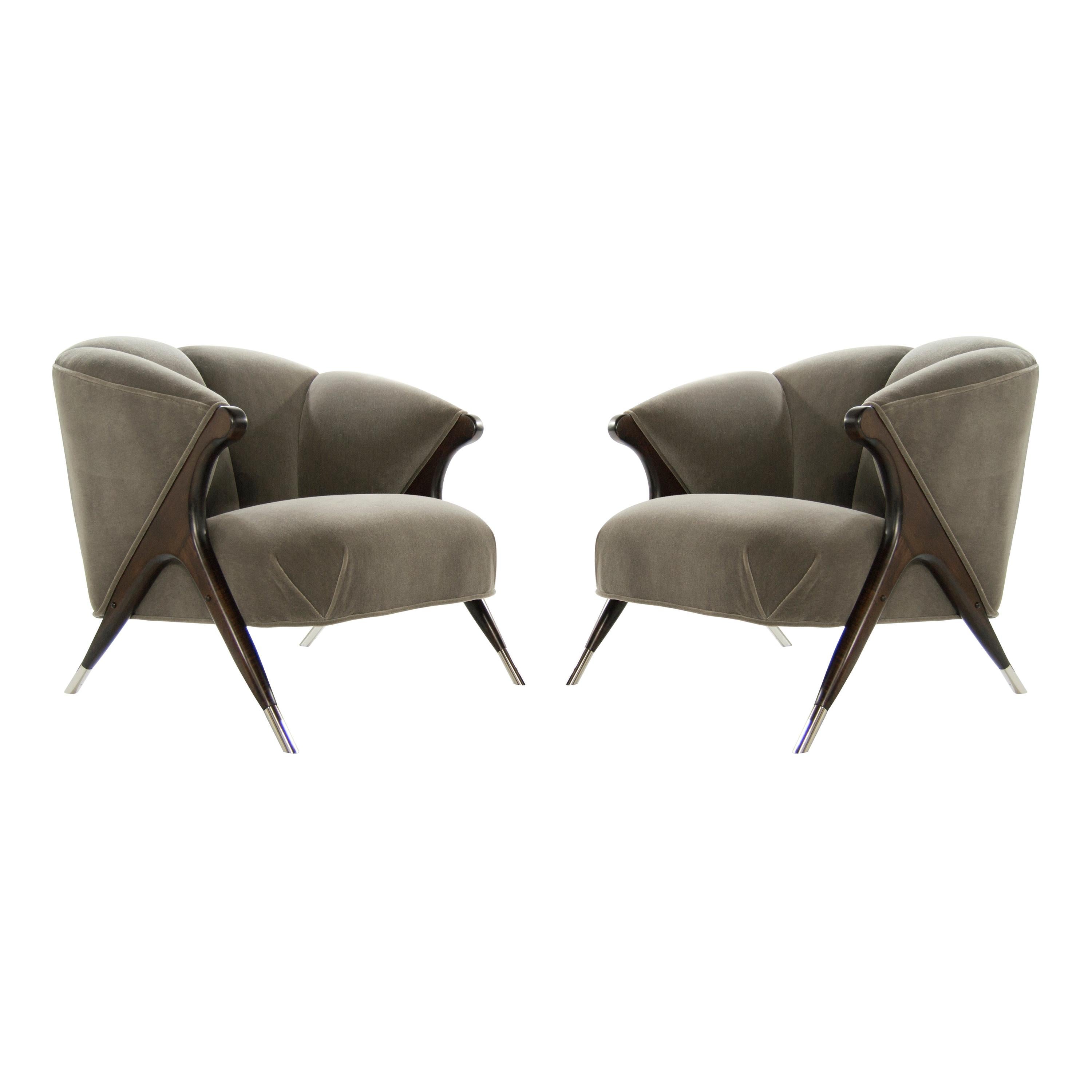 Modernist Karpen Lounge Chairs in Charcoal Mohair, 1950s