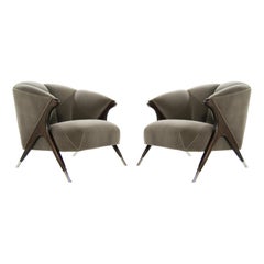 Modernist Karpen Lounge Chairs in Charcoal Mohair, 1950s