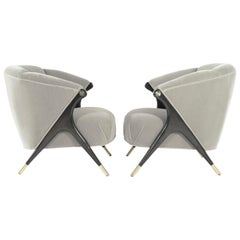 Modernist Karpen Lounge Chairs in Grey Alpaca Velvet, 1950s