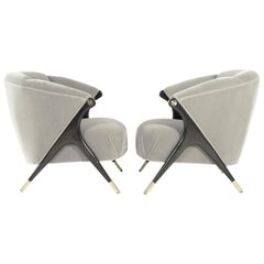 Modernist Karpen Lounge Chairs in Grey Alpaca Velvet, 1950s