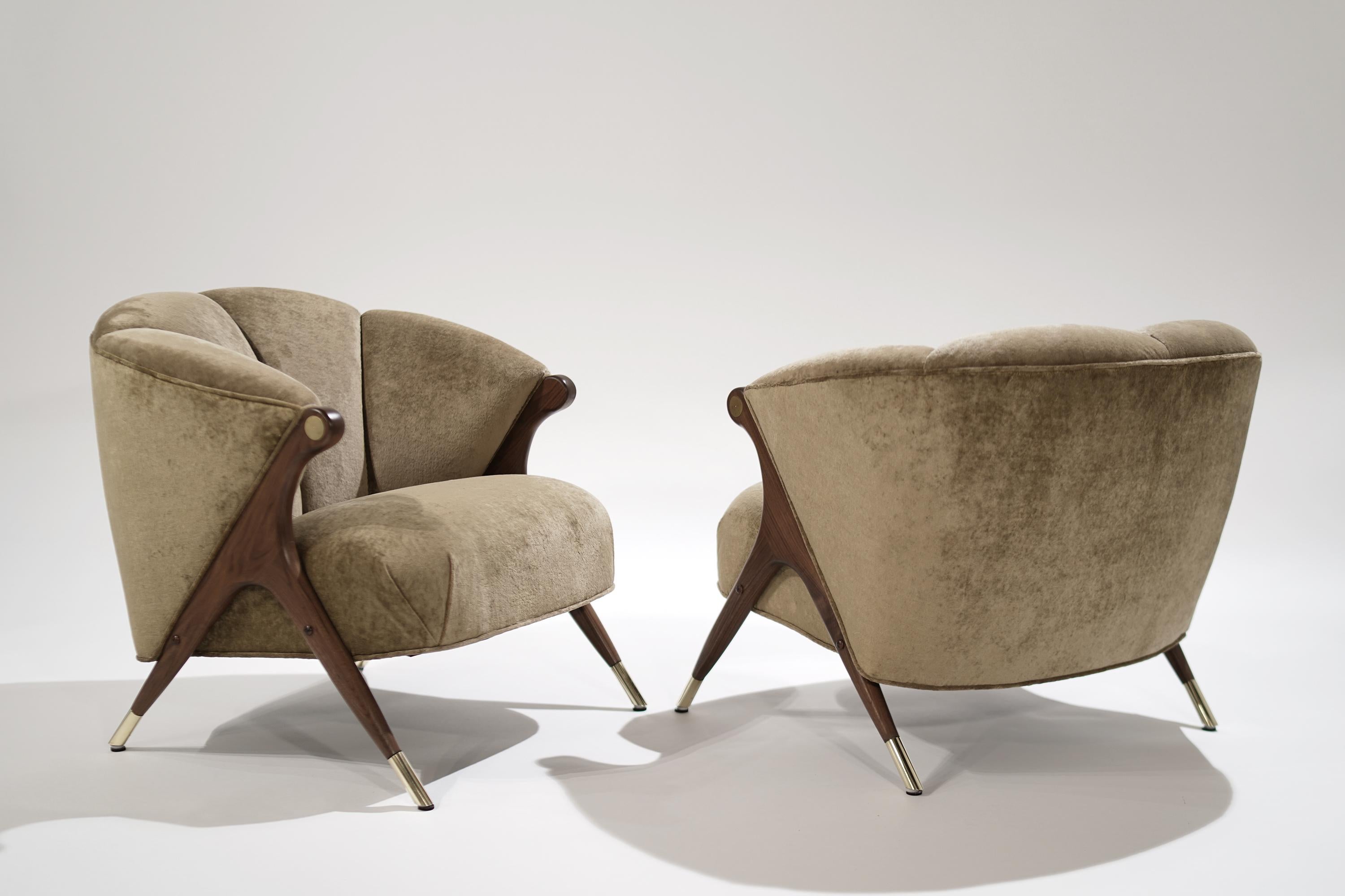 Mid-Century Modern Modernist Karpen Lounge Chairs in Hazel Linen Velvet, 1950s