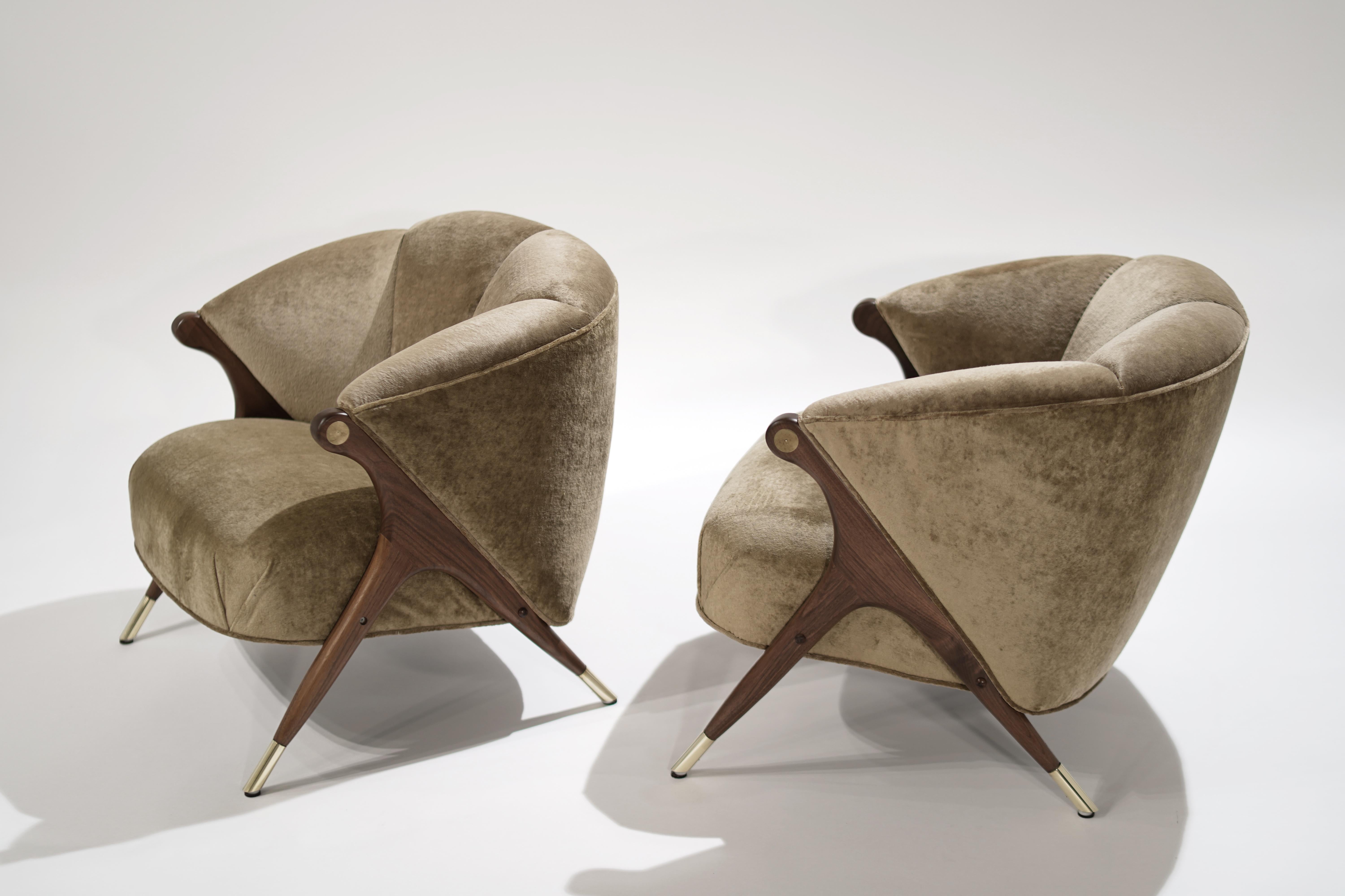 American Modernist Karpen Lounge Chairs in Hazel Linen Velvet, 1950s