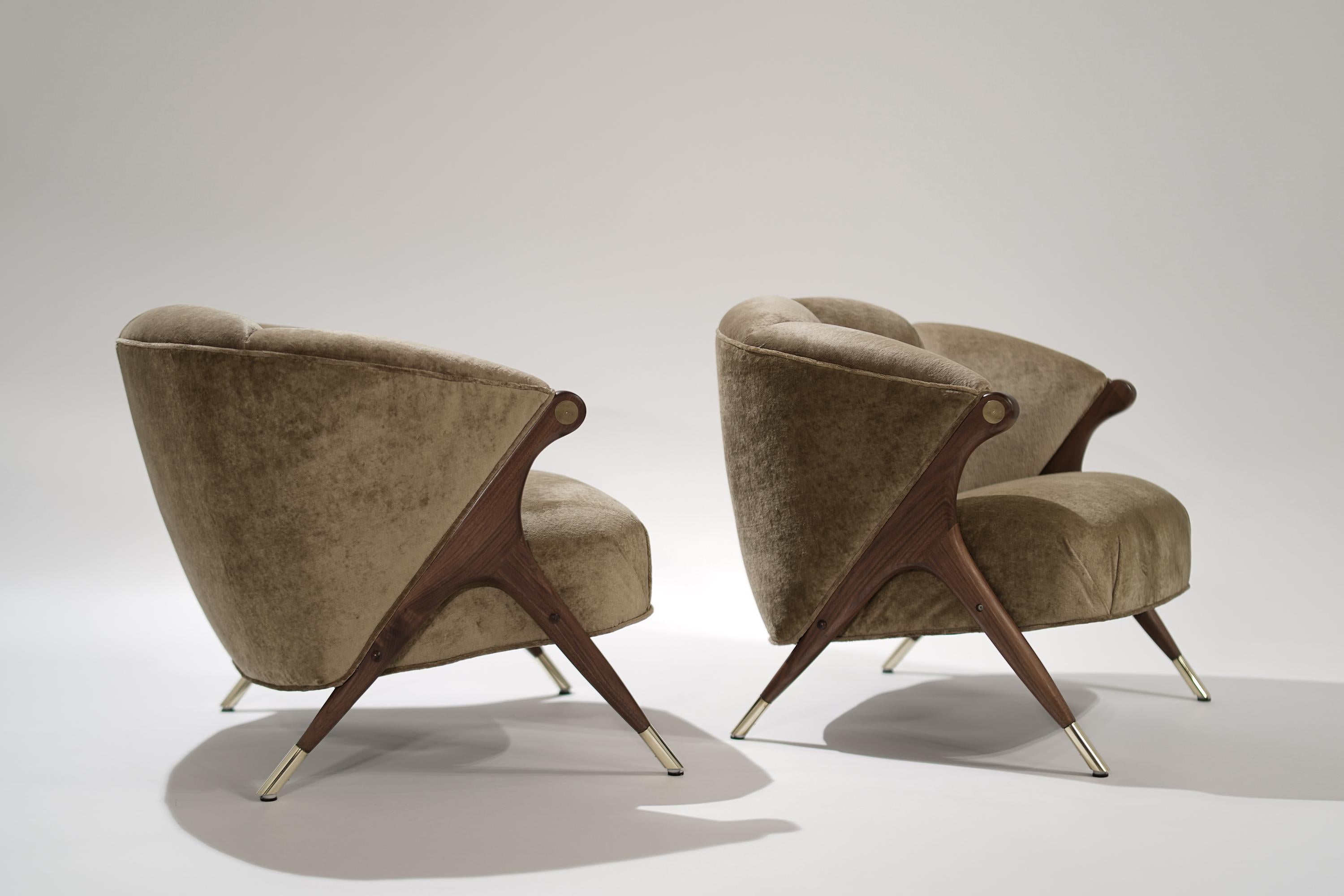 20th Century Modernist Karpen Lounge Chairs in Hazel Linen Velvet, 1950s