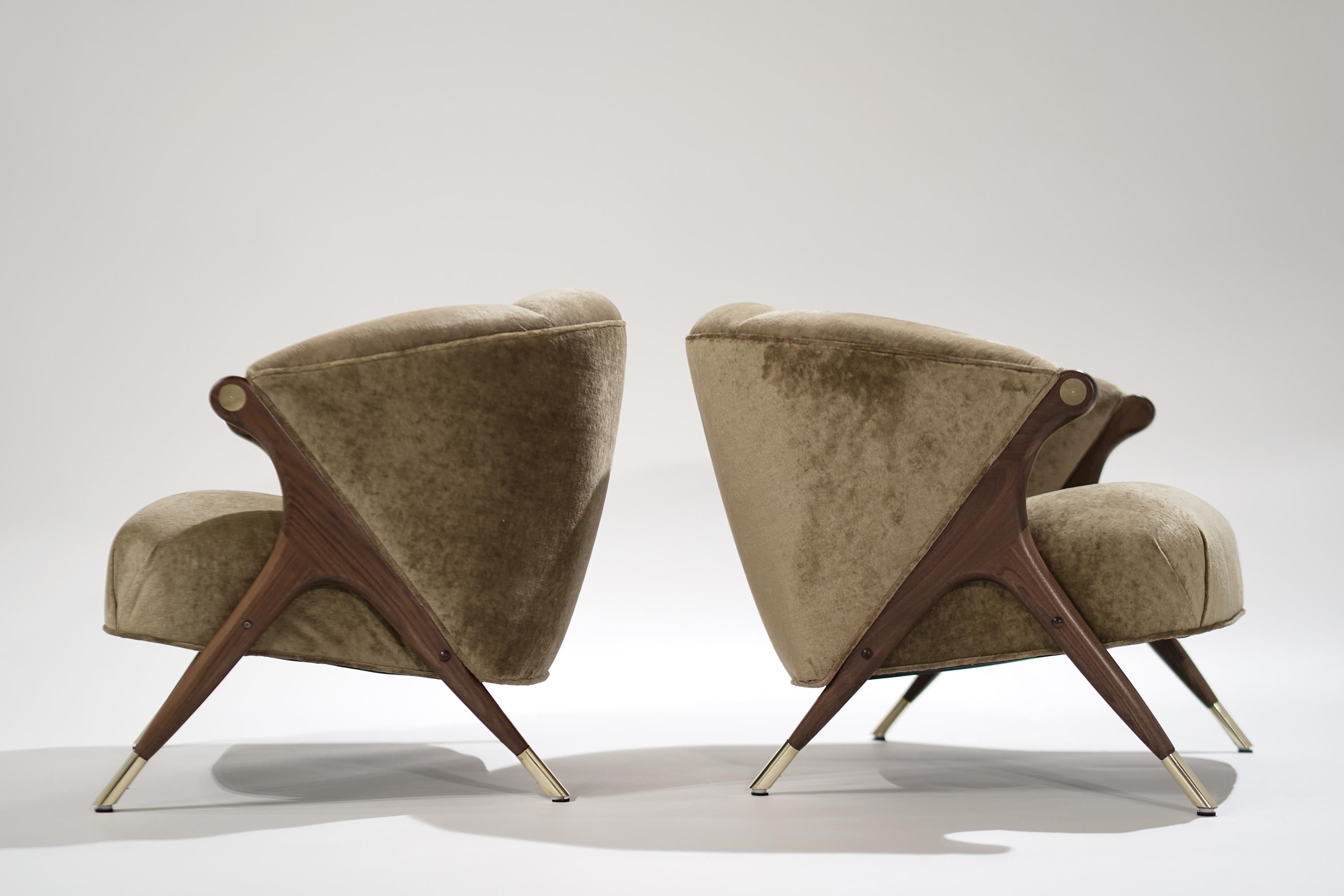 Modernist Karpen Lounge Chairs in Hazel Linen Velvet, 1950s 1