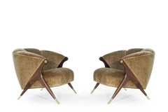 Modernist Karpen Lounge Chairs in Linen Velvet, 1950s