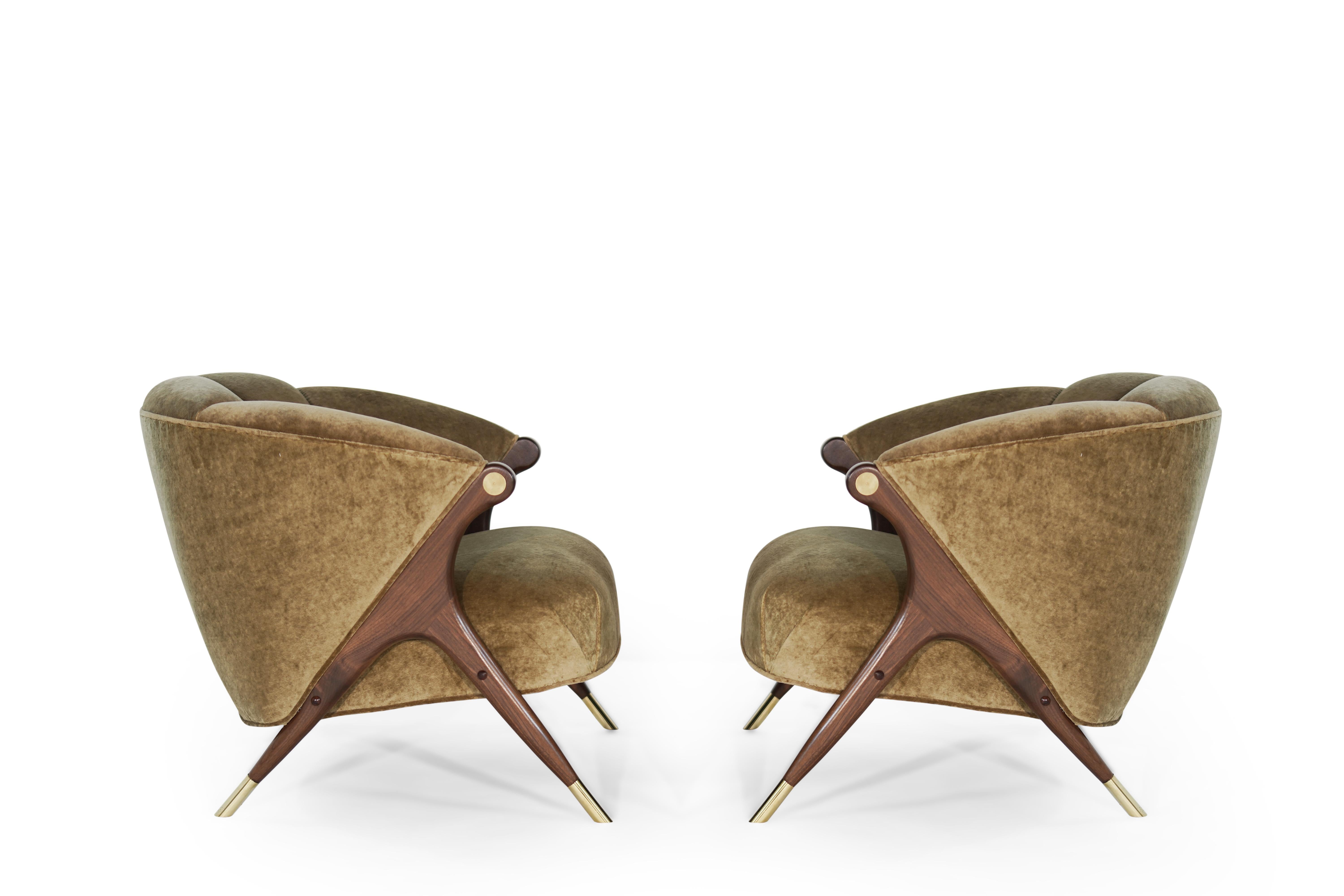 Mid-Century Modern Modernist Karpen Lounge Chairs in Linen Velvet, 1950s