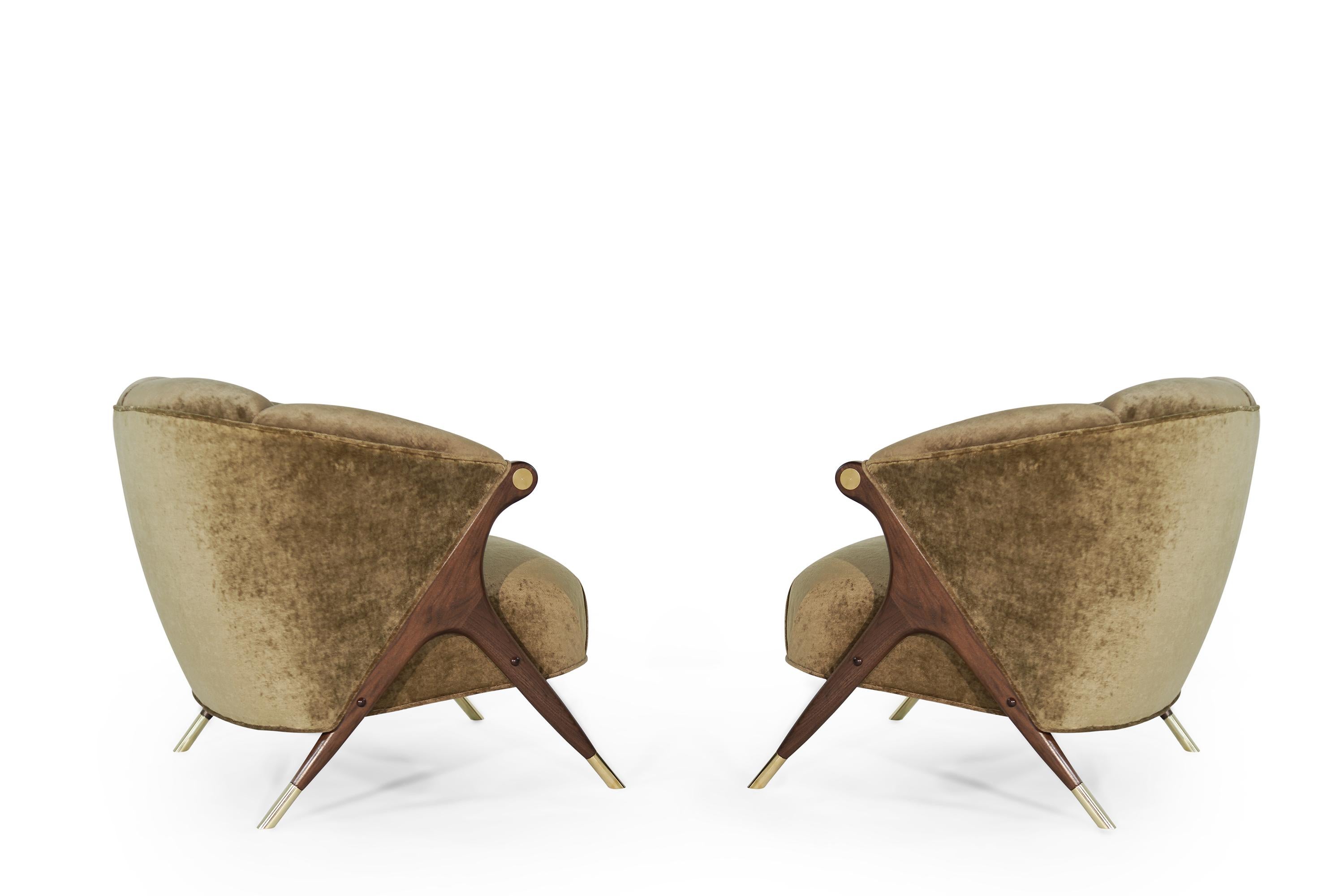 American Modernist Karpen Lounge Chairs in Linen Velvet, 1950s