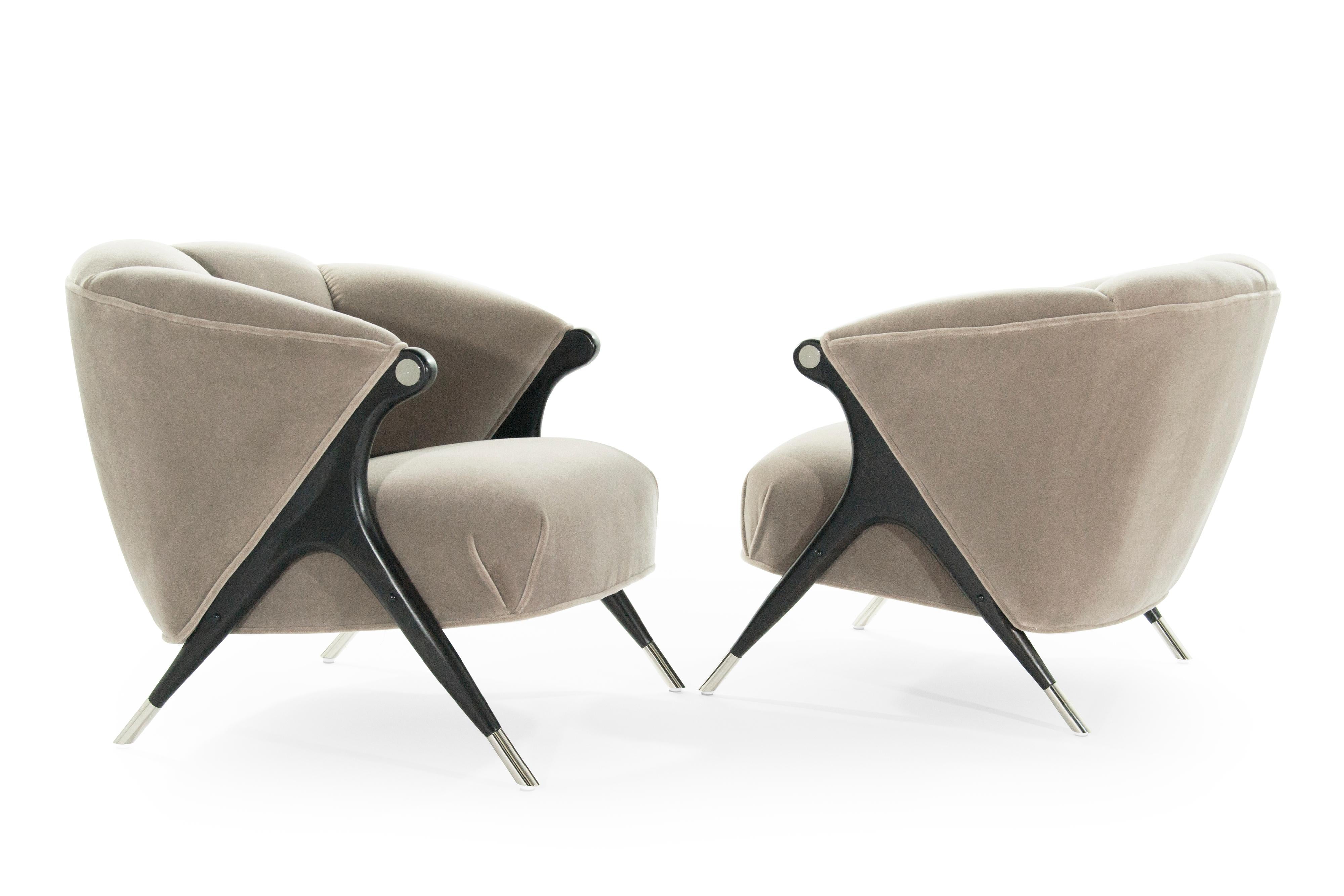 Mid-Century Modern Modernist Karpen Lounge Chairs in Taupe Mohair, 1950s