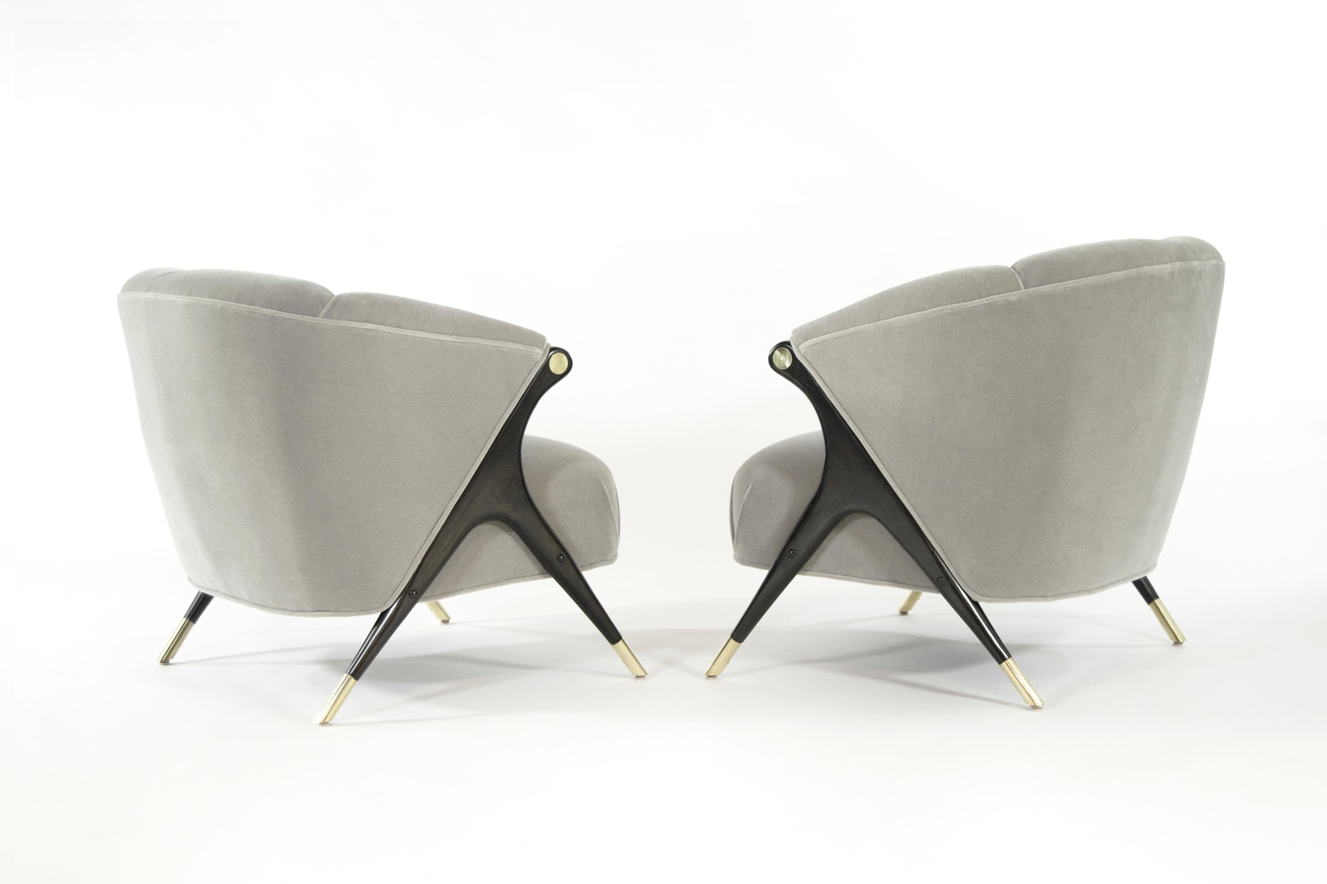 Mid-Century Modern Modernist Karpen Lounge Chairs in Grey Alpaca Velvet, 1950s