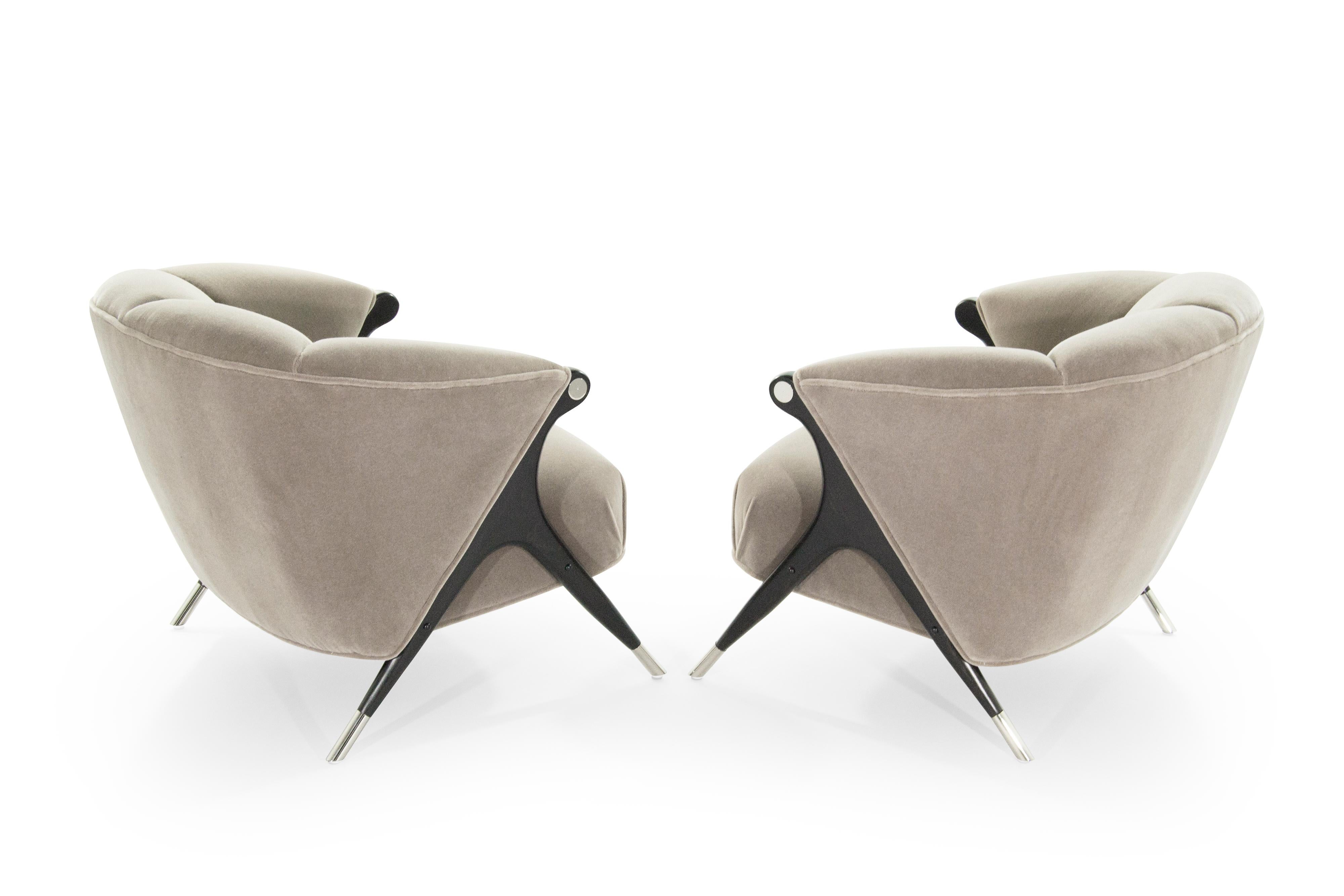 American Modernist Karpen Lounge Chairs in Taupe Mohair, 1950s