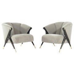 Modernist Karpen Lounge Chairs in Grey Alpaca Velvet, 1950s