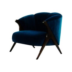 Modernist Karpen Style Barrel Club Chair in Blue Velvet