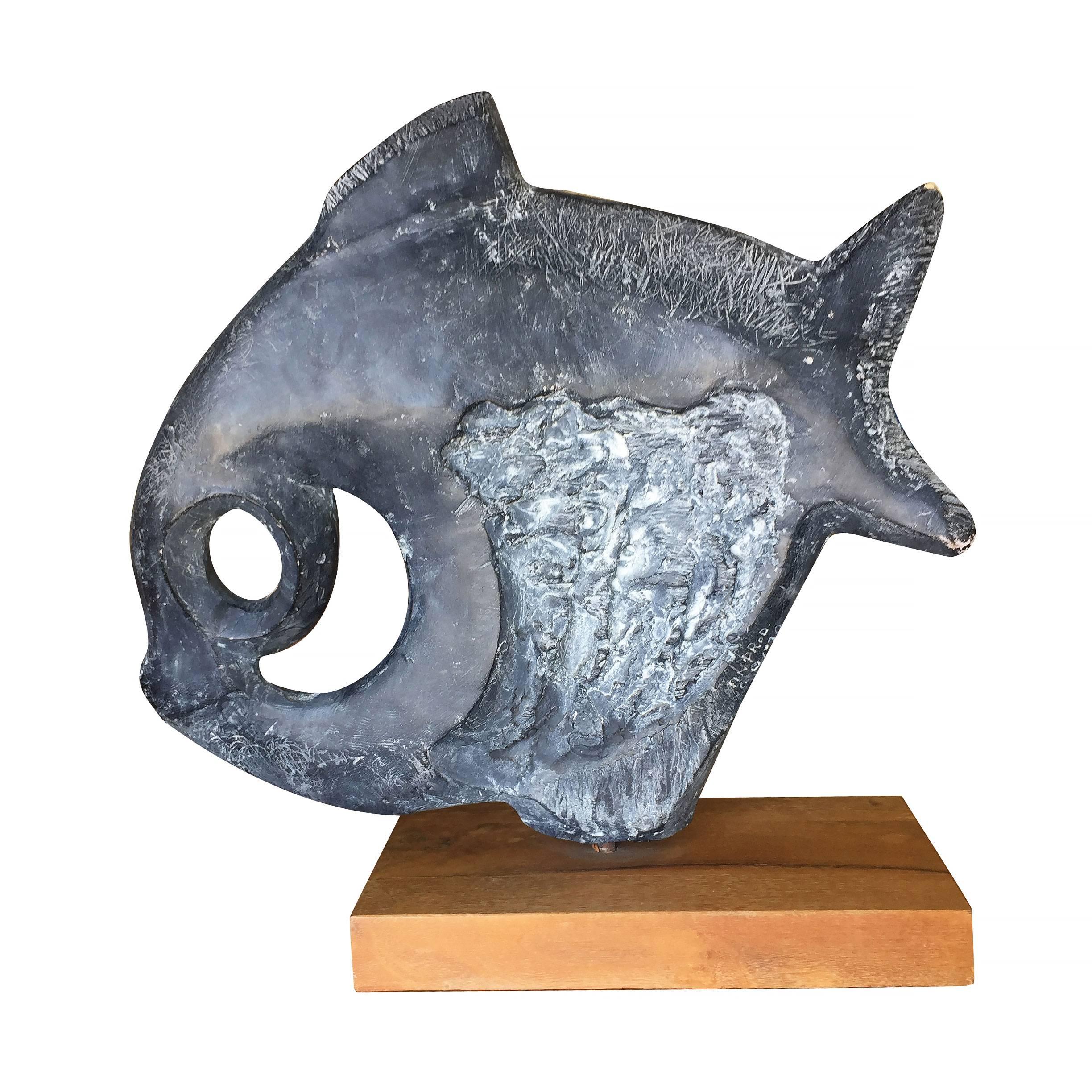 Mid-Century Modern Modernist Klara Sever for Austin Productions Black Abstract Fish Sculpture