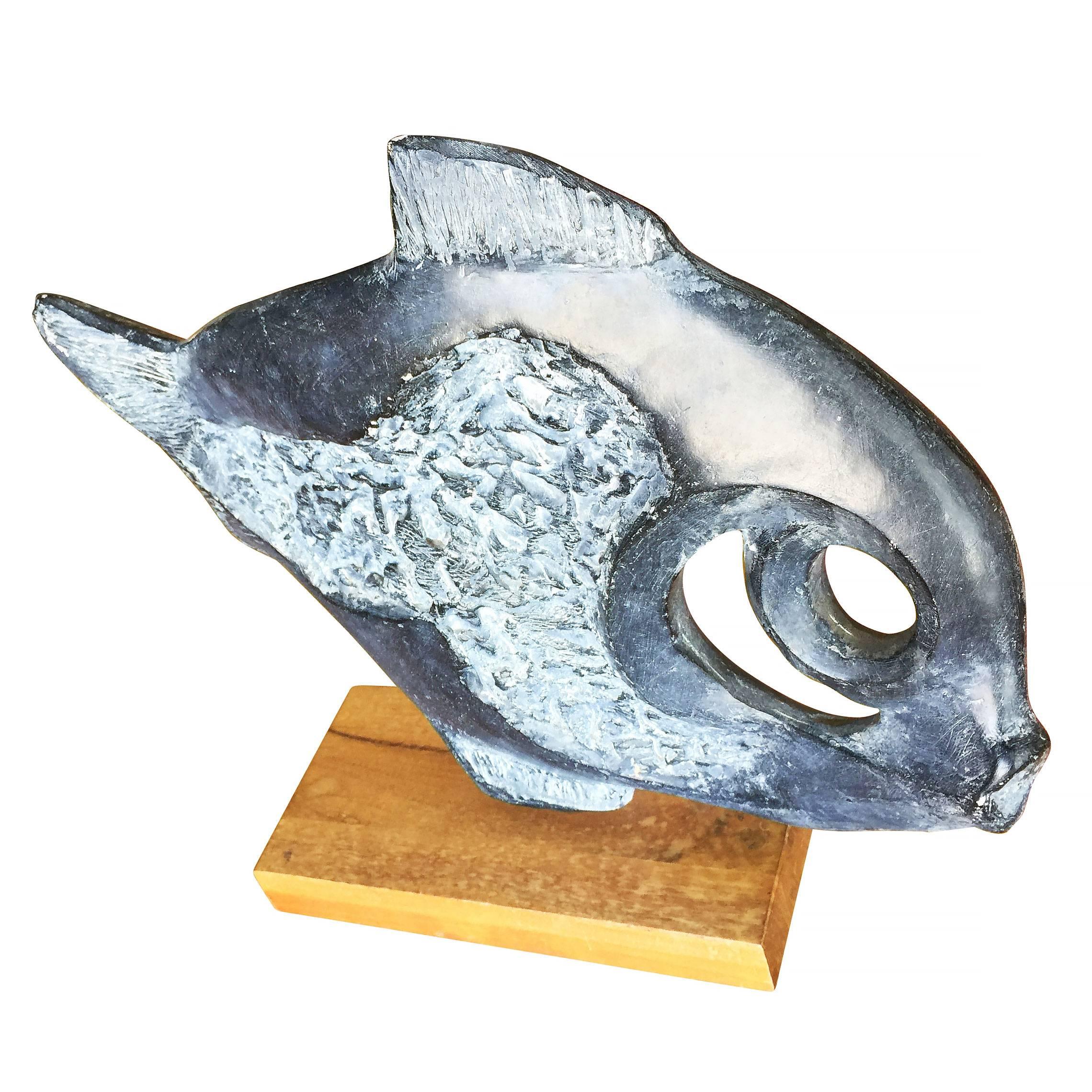 Mid-20th Century Modernist Klara Sever for Austin Productions Black Abstract Fish Sculpture
