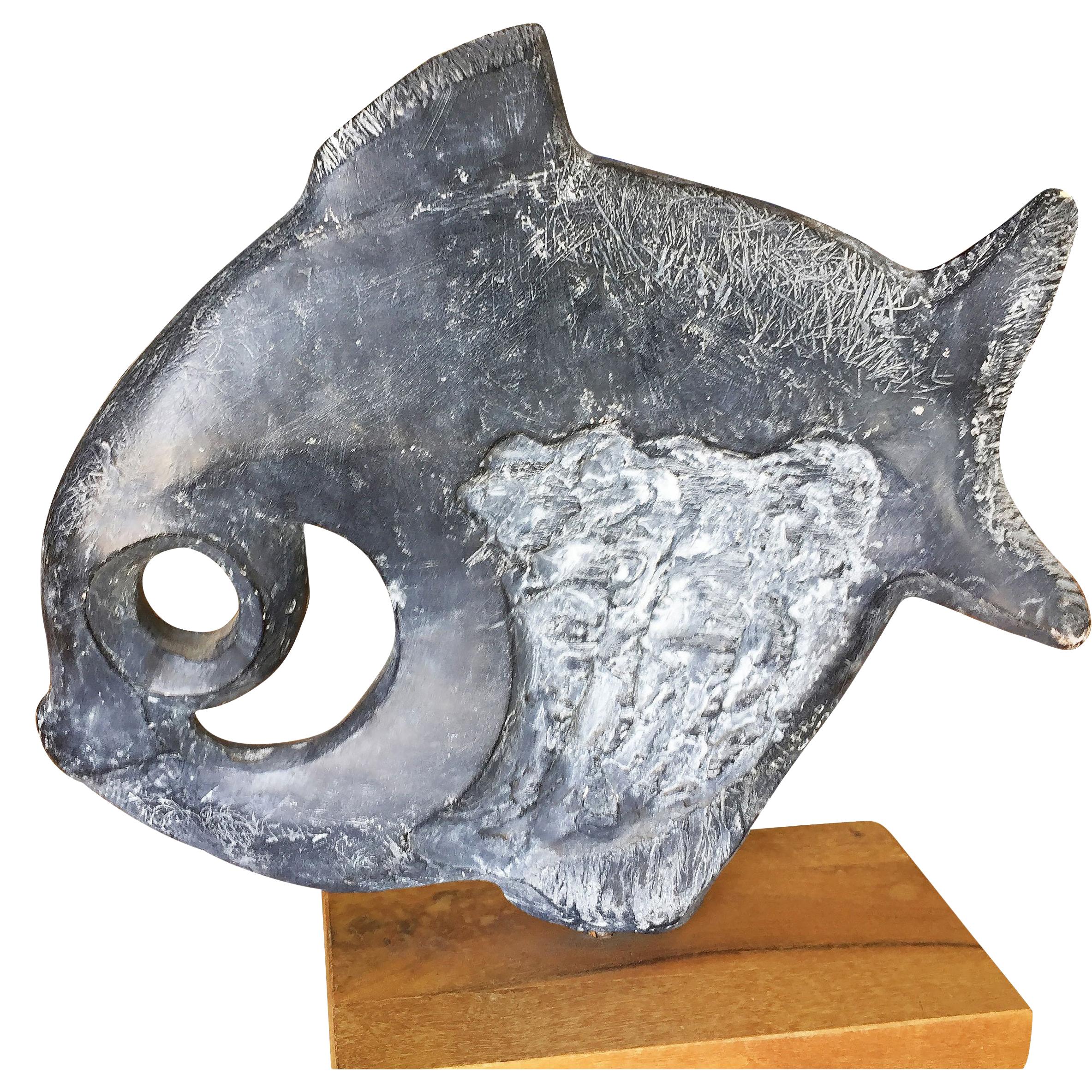 Modernist Klara Sever for Austin Productions Black Abstract Fish Sculpture