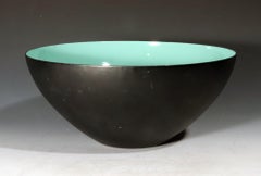 Modernist Krenit Black and Aqua Green Enamel Bowl